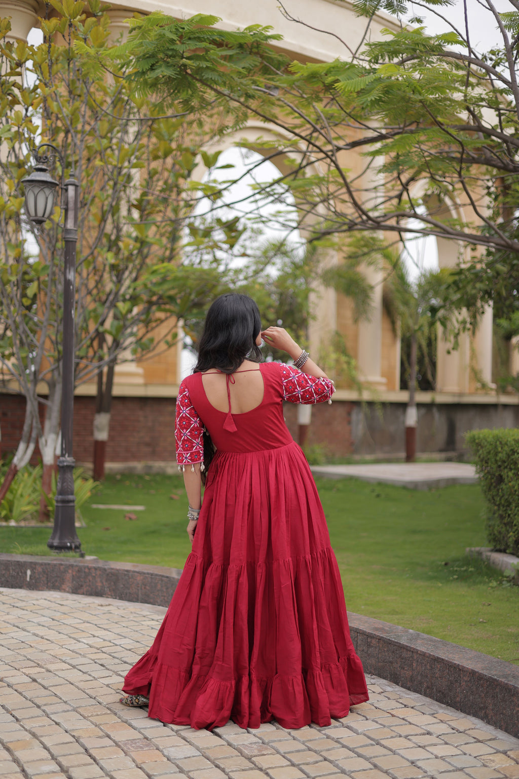 Kora Cotton Thread Embroidered Navratri Gown