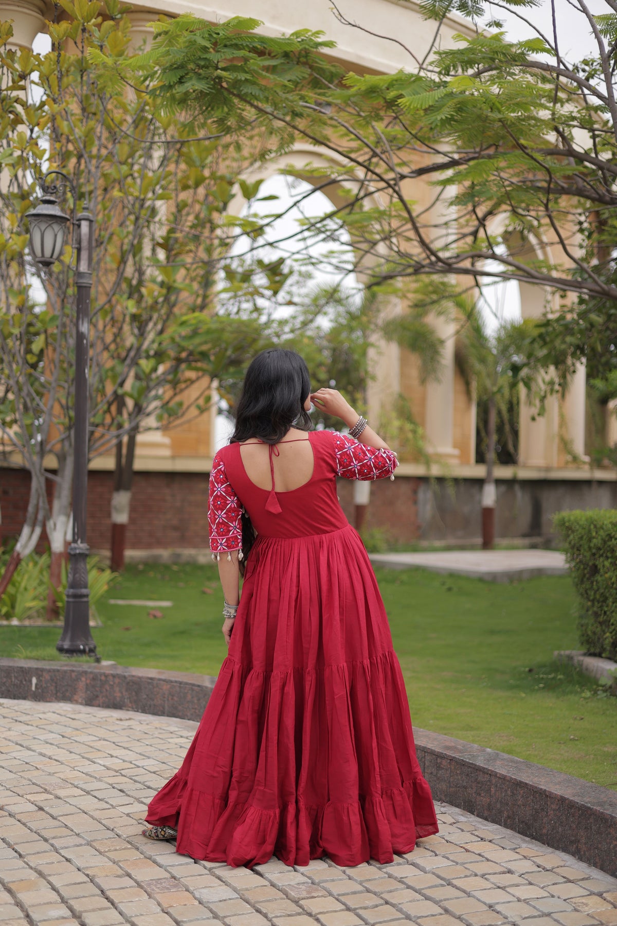 Kora Cotton Thread Embroidered Navratri Gown