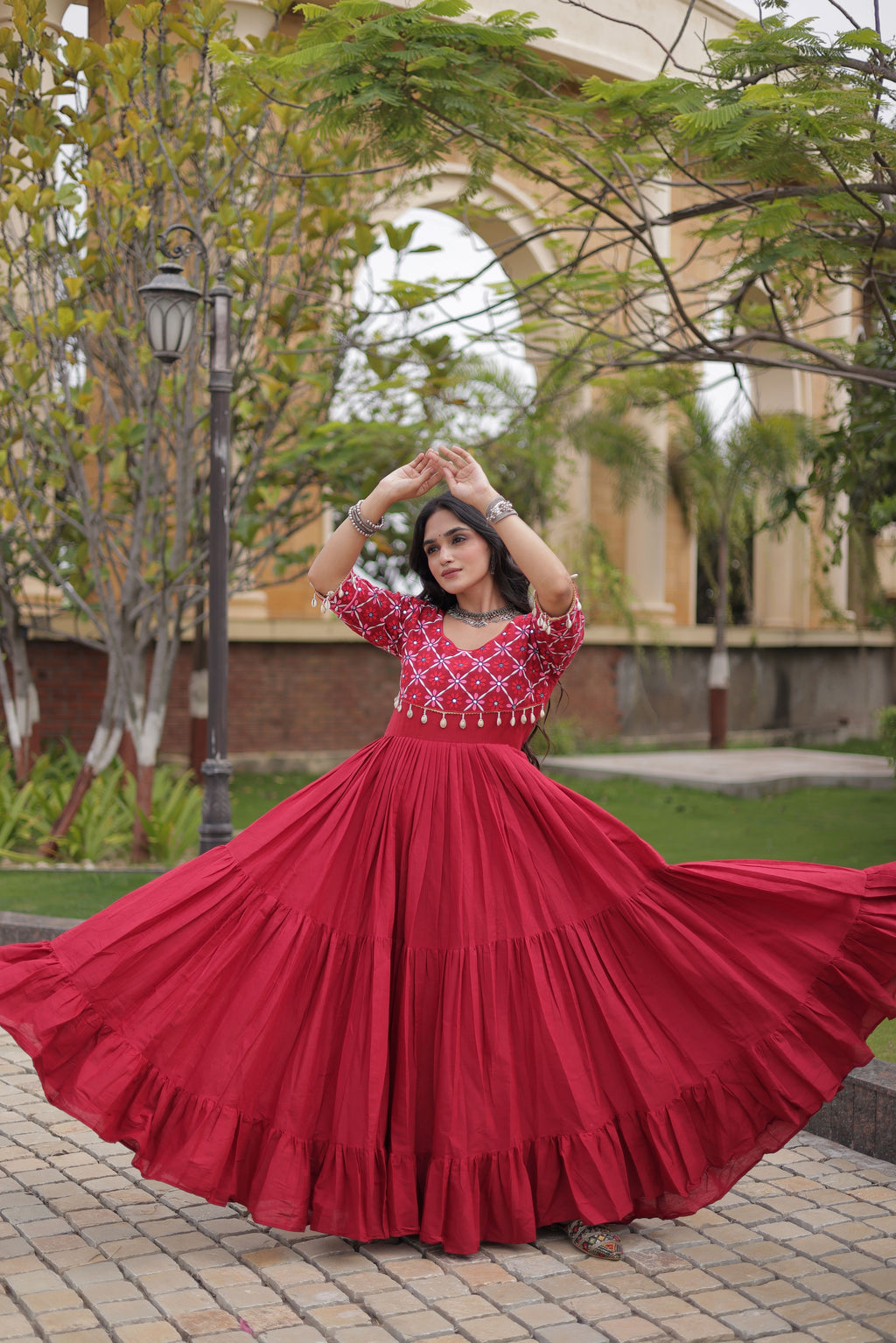 Kora Cotton Thread Embroidered Navratri Gown