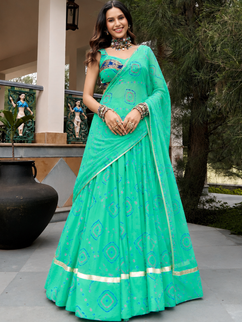 Bandhej Printed Navratri Lehenga With Dupatta