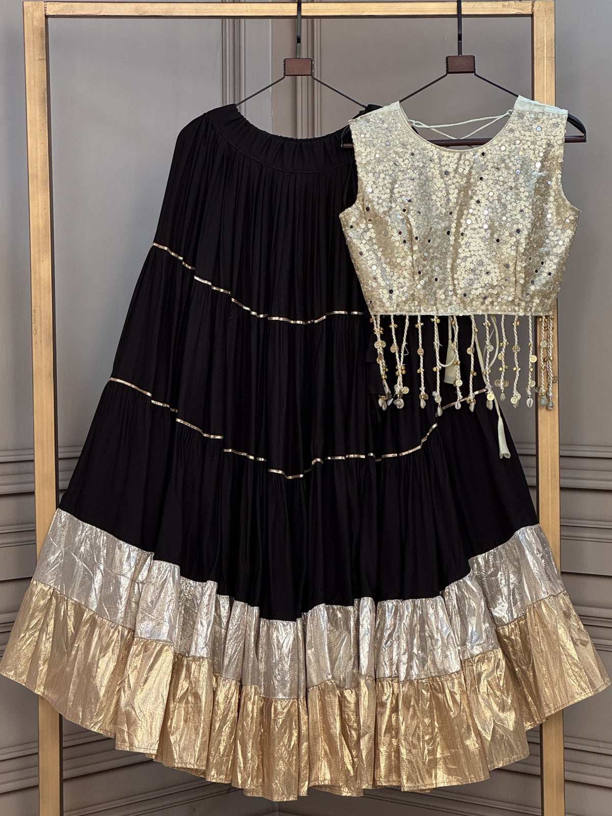 Rayon Mirror Work Navratri Lehenga With Blouse