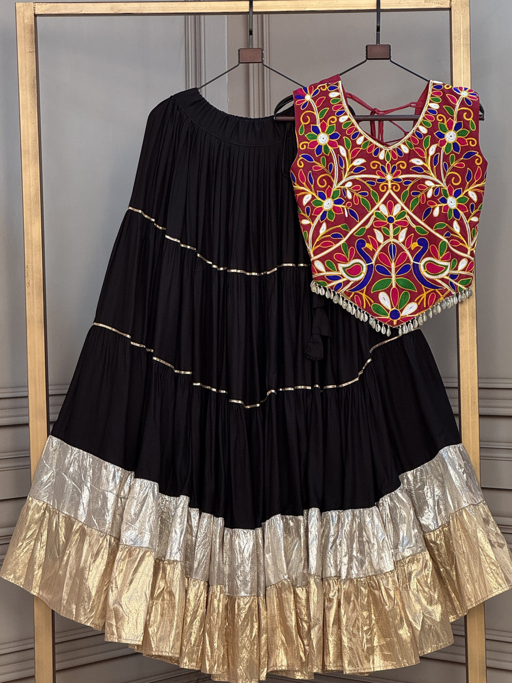 Rayon Navratri Lehenga With Kutchi Work Blouse