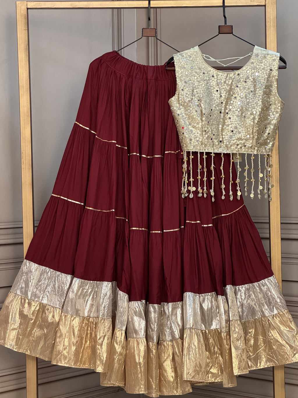 Rayon Mirror Work Navratri Lehenga With Blouse