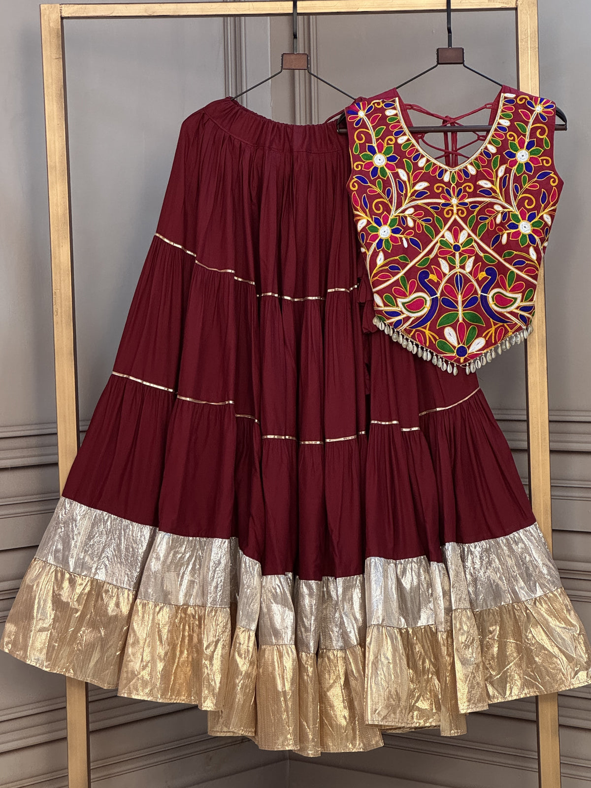 Rayon Navratri Lehenga With Kutchi Work Blouse