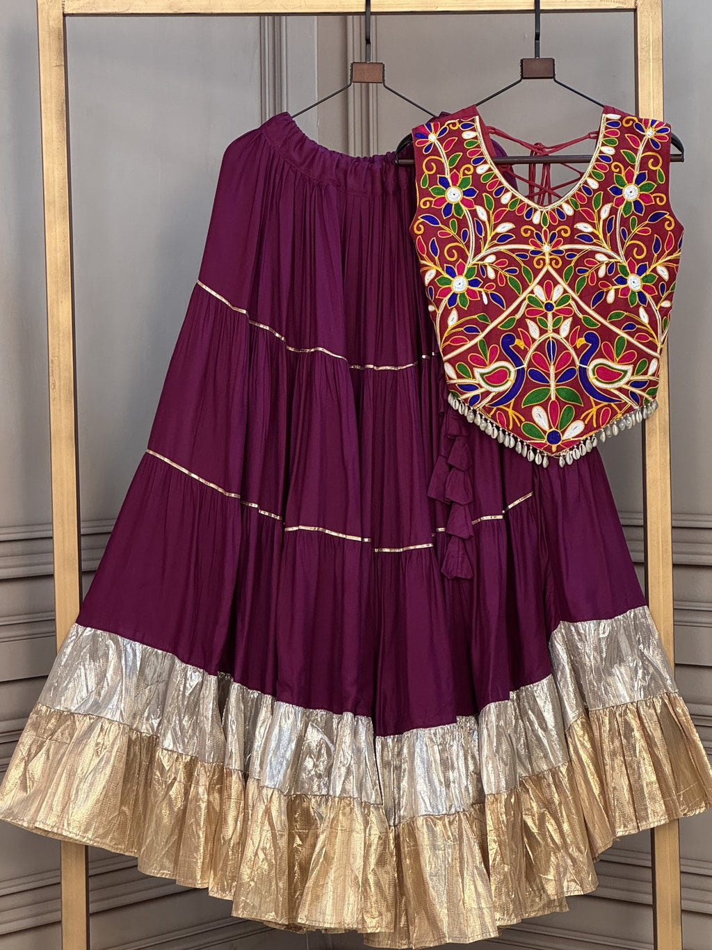 Rayon Navratri Lehenga With Kutchi Work Blouse