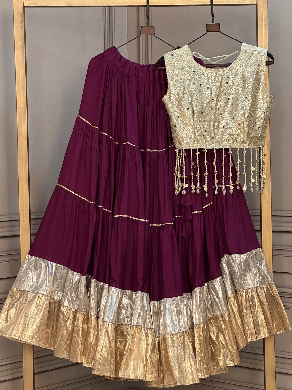Rayon Mirror Work Navratri Lehenga With Blouse
