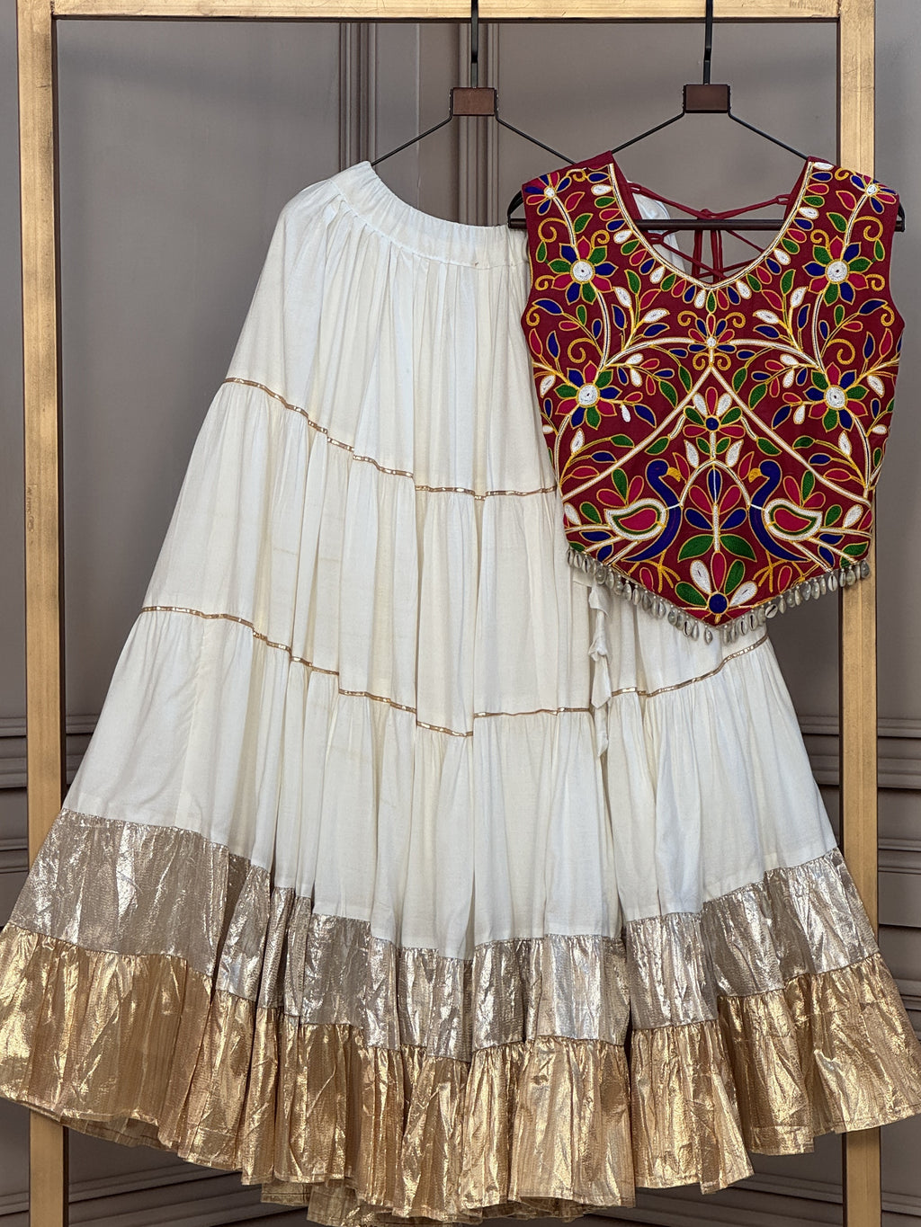 Rayon Navratri Lehenga With Kutchi Work Blouse