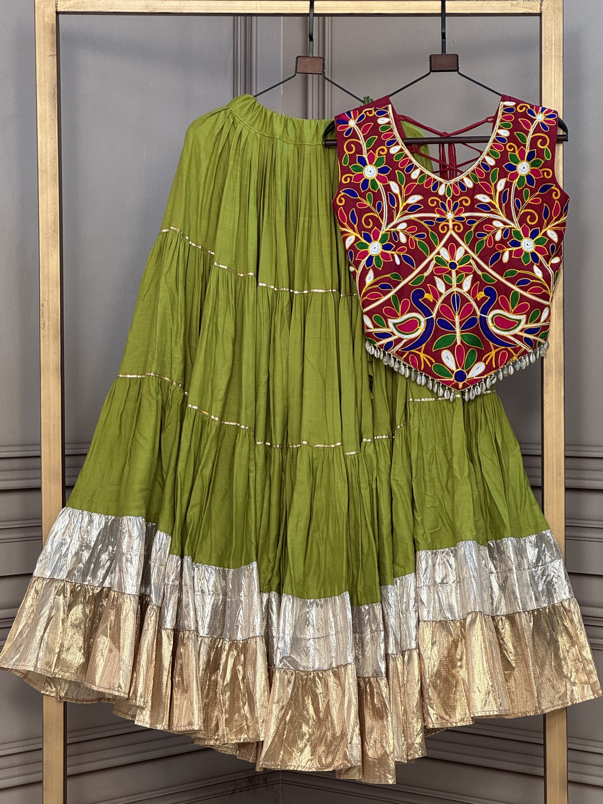 Rayon Navratri Lehenga With Kutchi Work Blouse