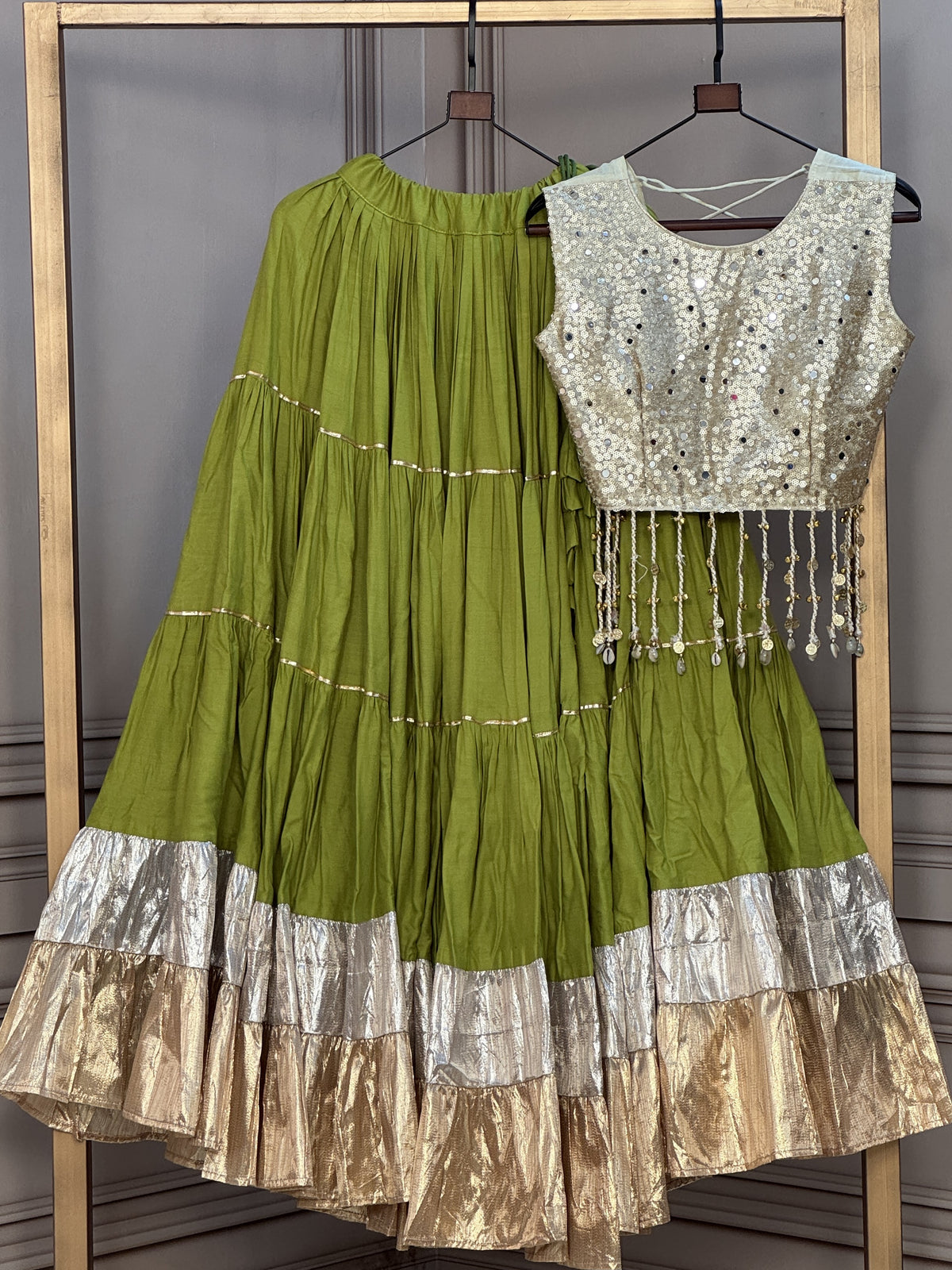 Rayon Mirror Work Navratri Lehenga With Blouse