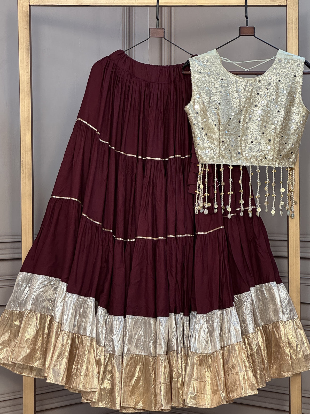 Rayon Mirror Work Navratri Lehenga With Blouse