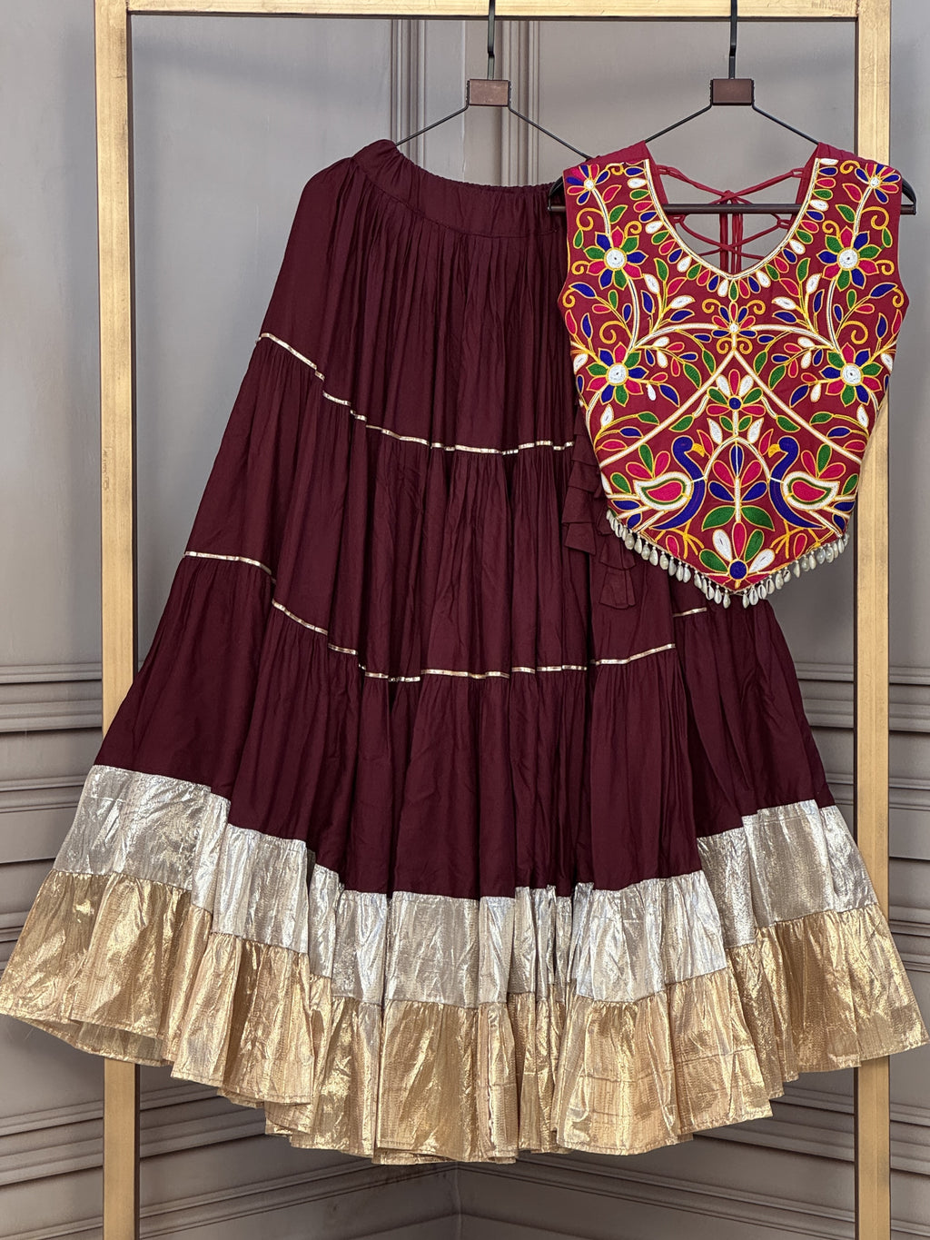 Rayon Navratri Lehenga With Kutchi Work Blouse