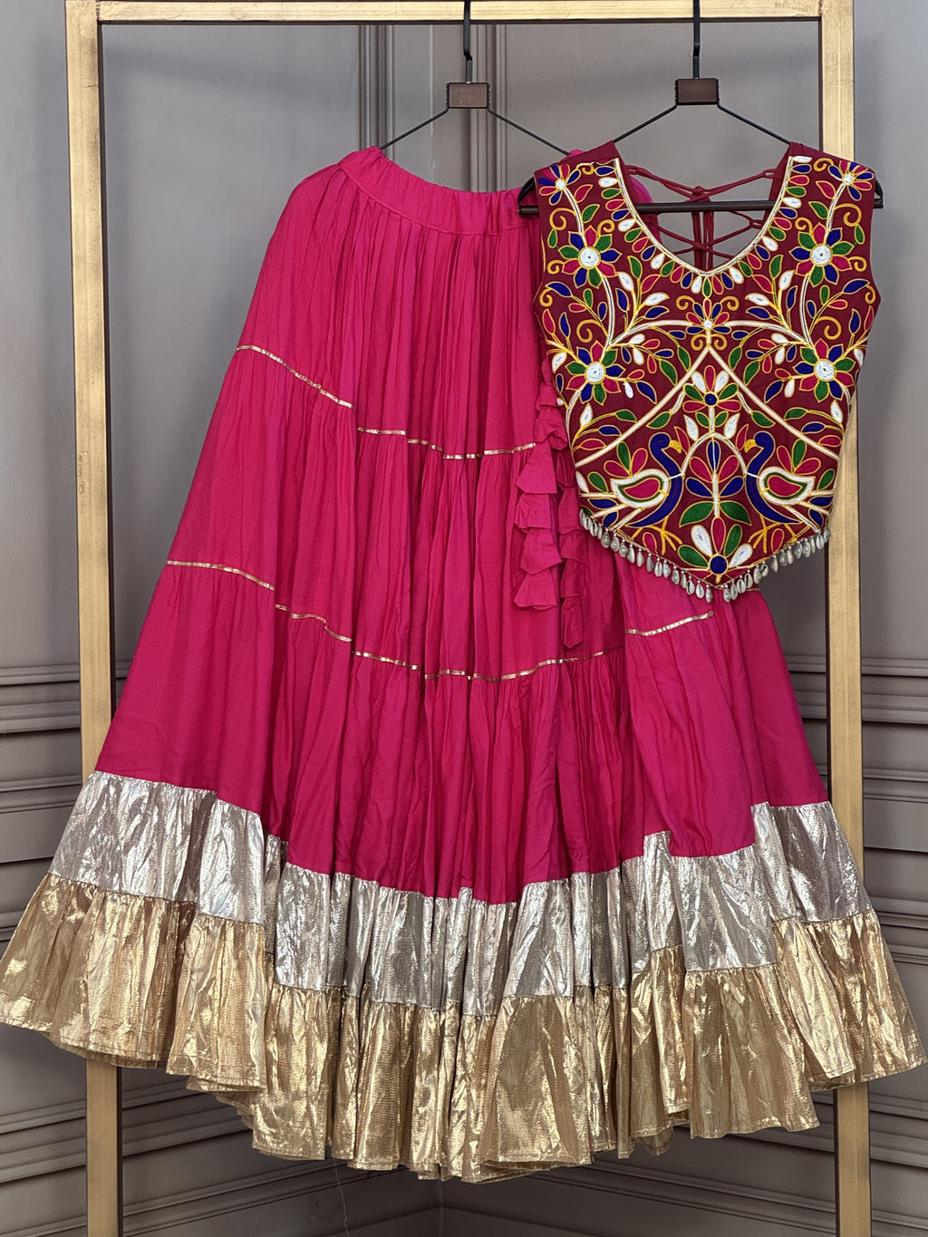 Rayon Navratri Lehenga With Kutchi Work Blouse