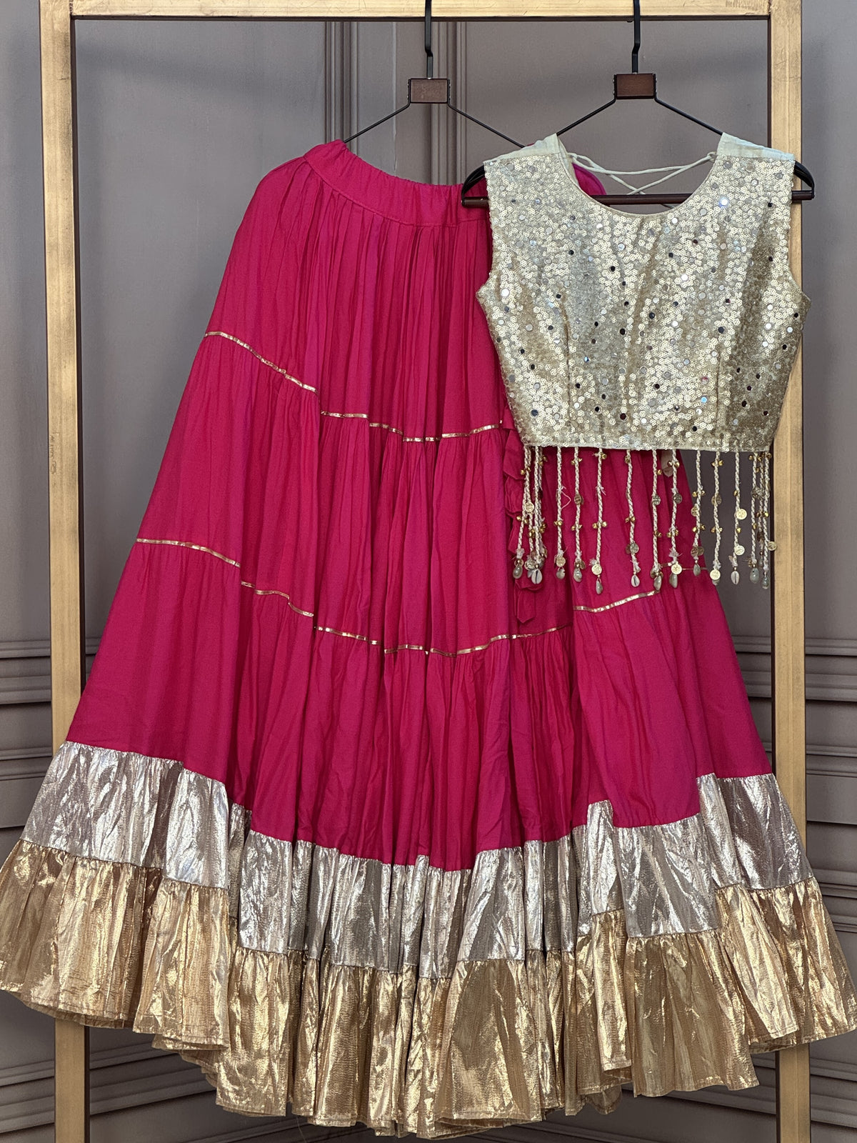 Rayon Mirror Work Navratri Lehenga With Blouse