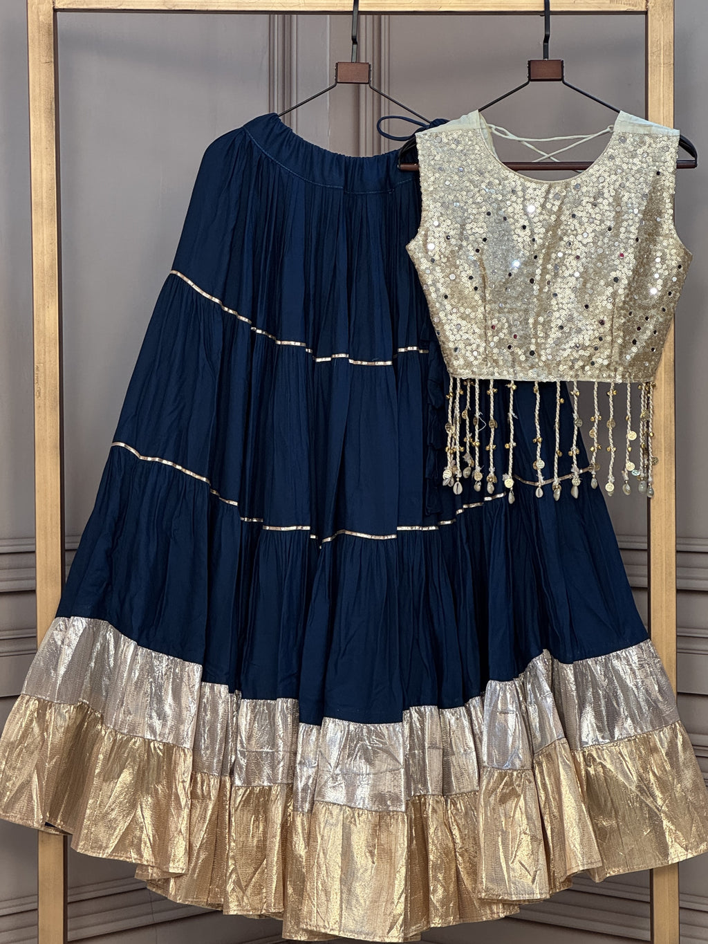 Rayon Mirror Work Navratri Lehenga With Blouse