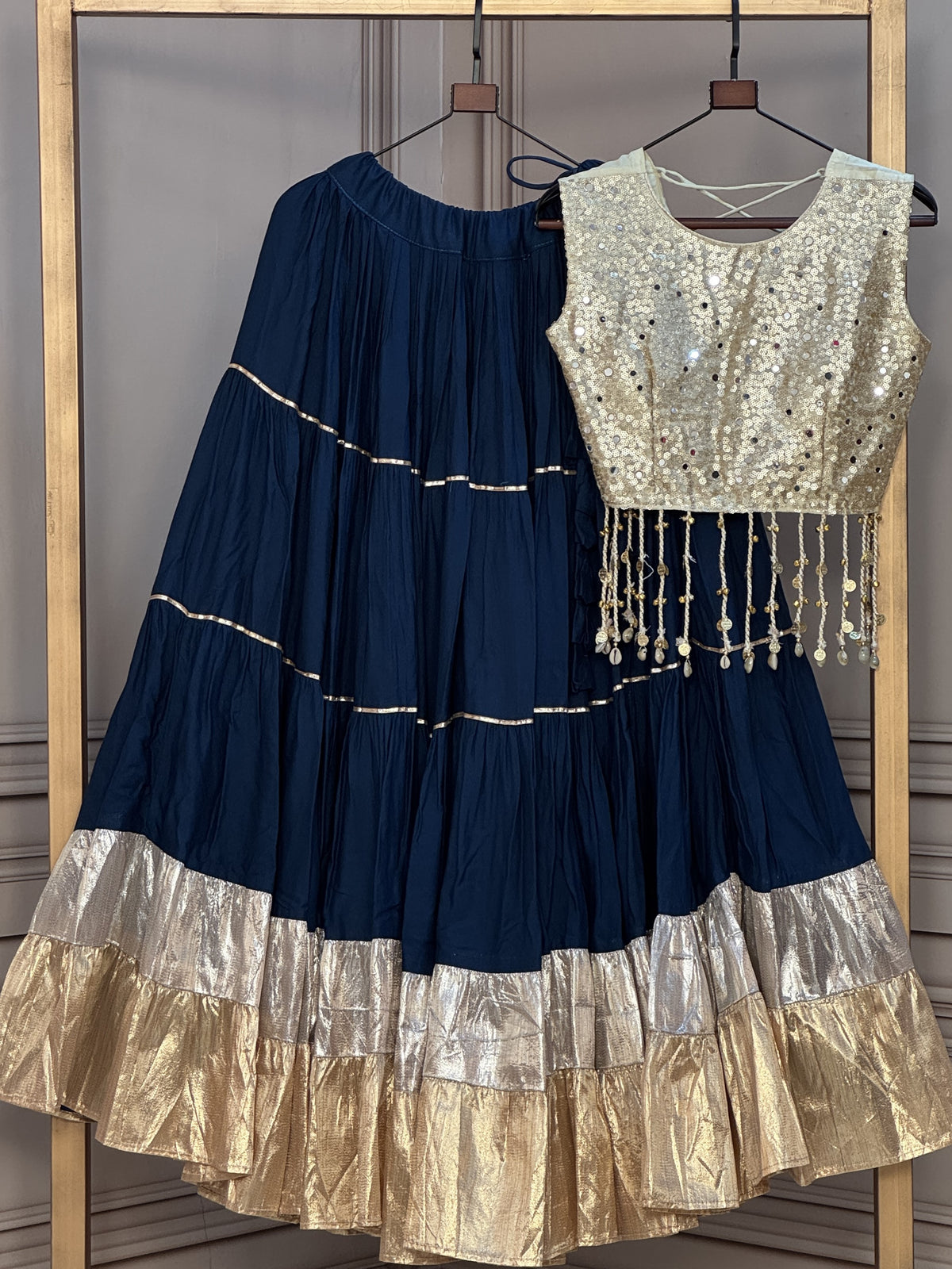 Rayon Mirror Work Navratri Lehenga With Blouse