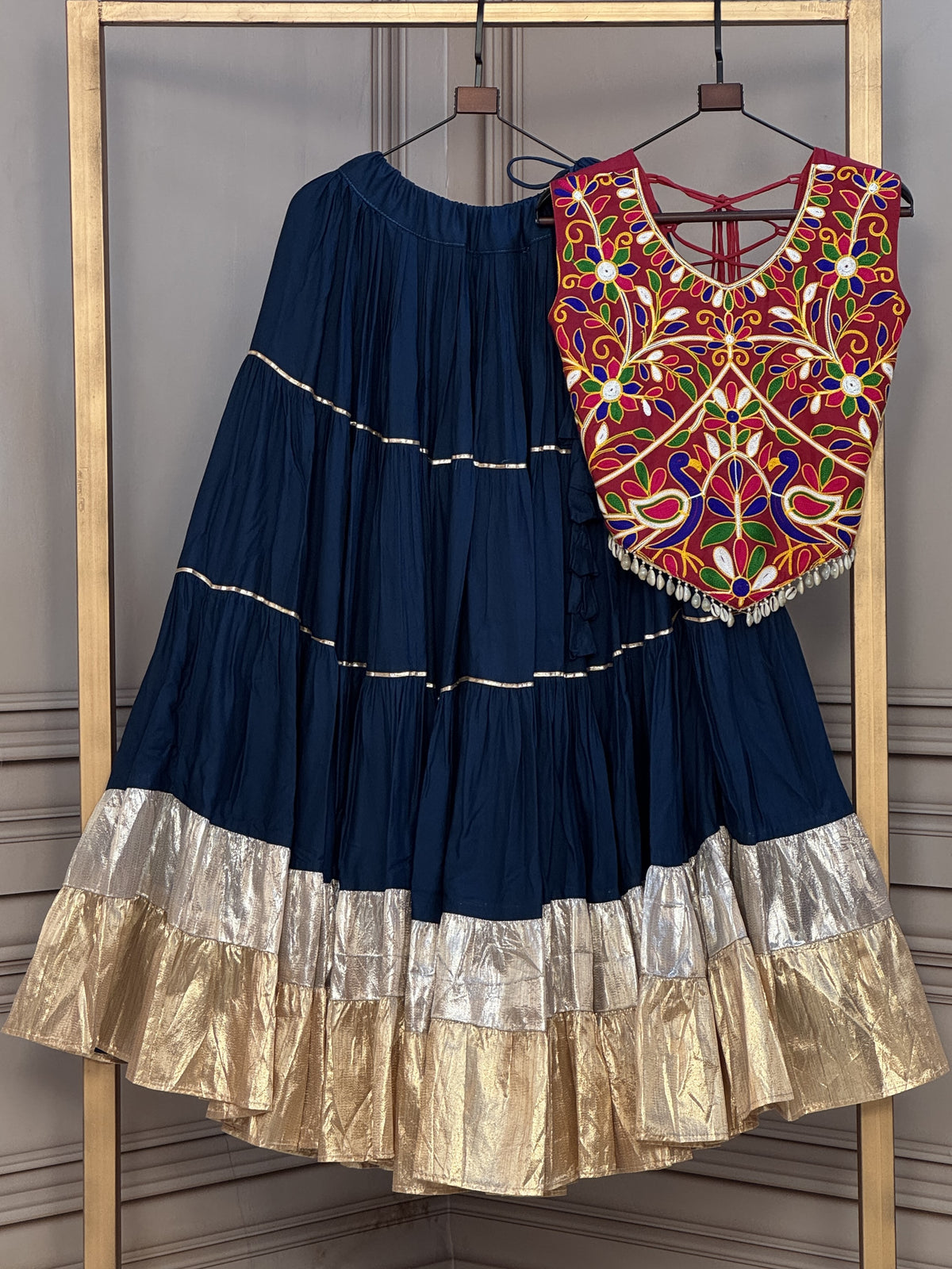 Rayon Navratri Lehenga With Kutchi Work Blouse