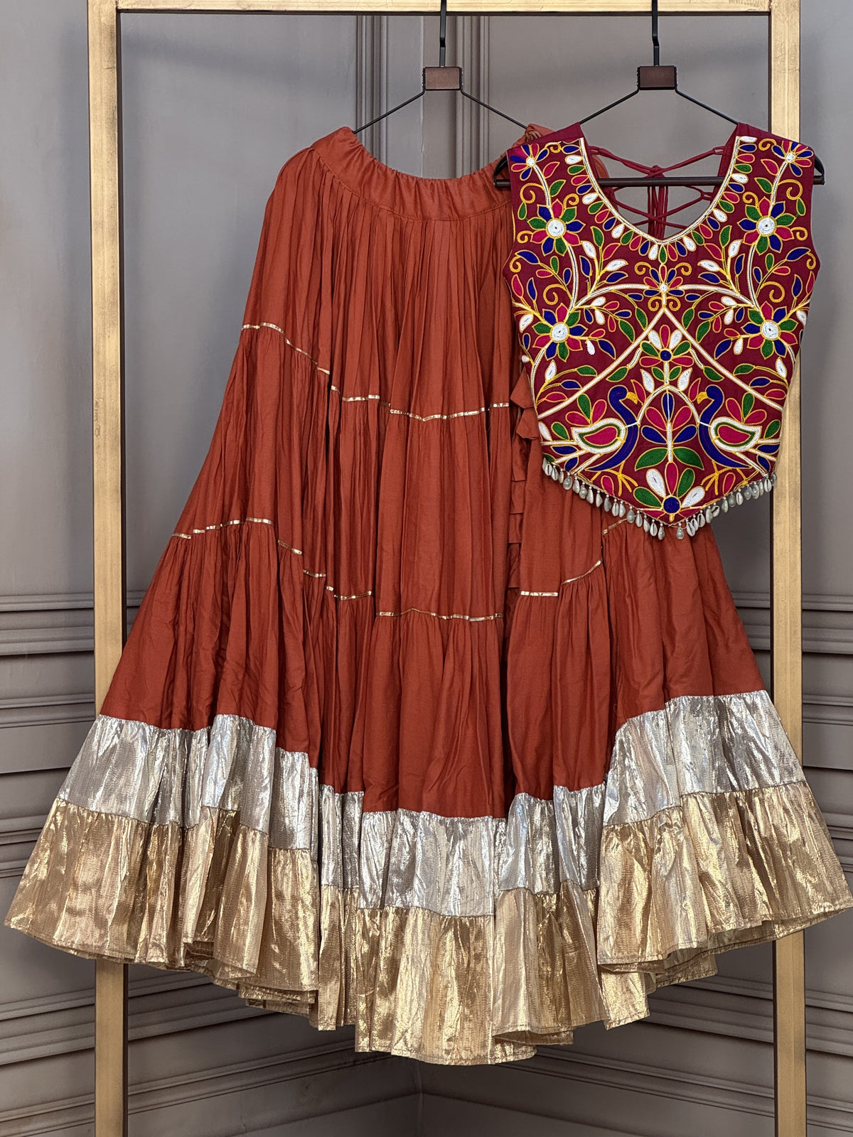 Rayon Navratri Lehenga With Kutchi Work Blouse