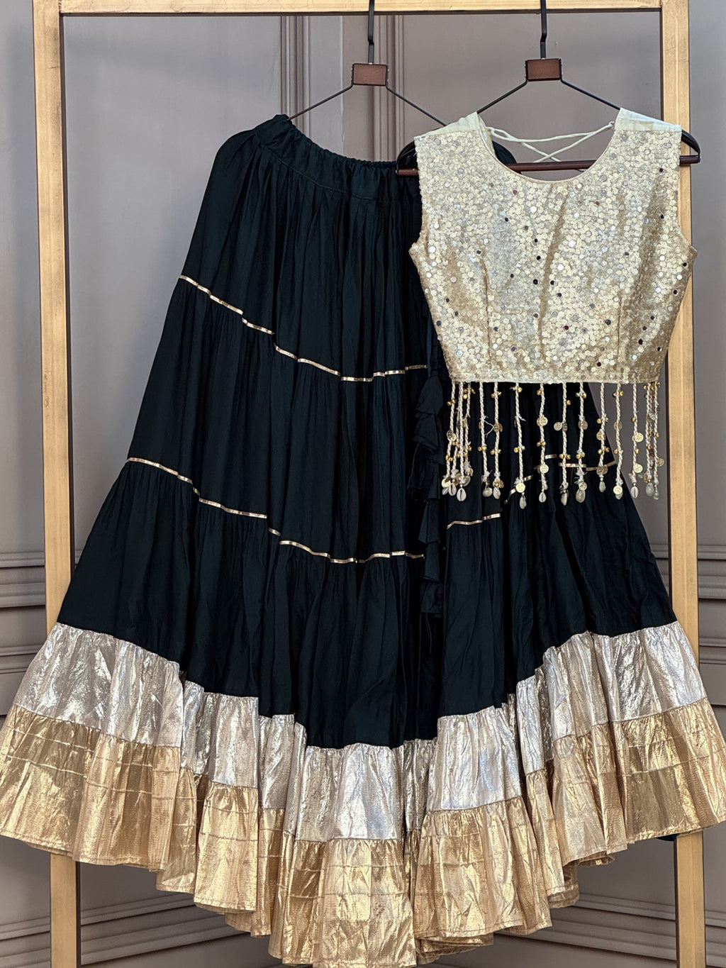 Rayon Mirror Work Navratri Lehenga With Blouse
