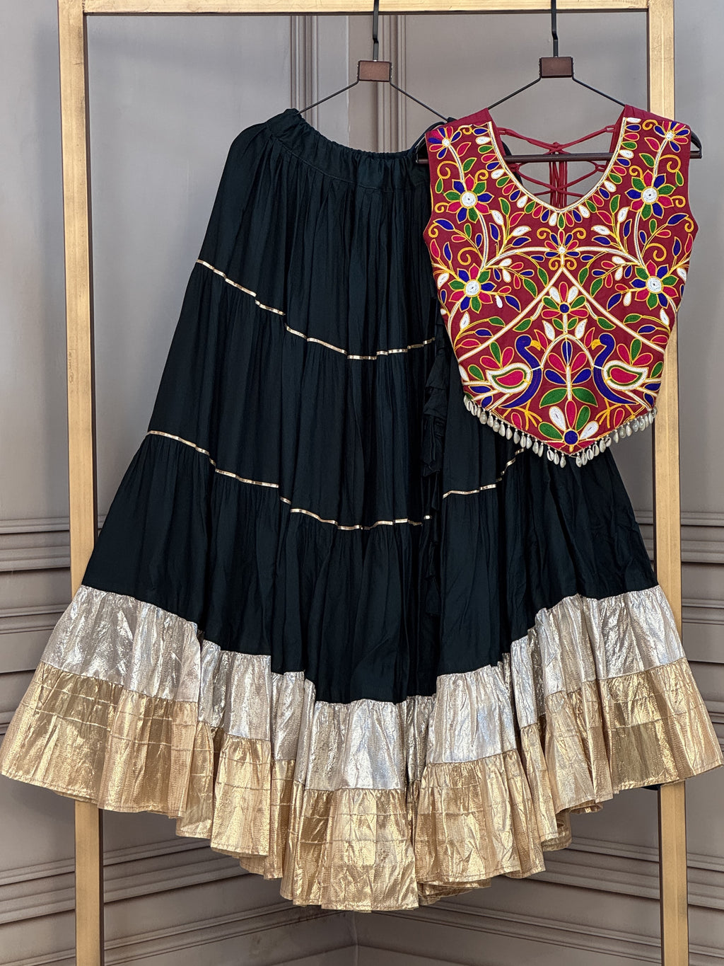 Rayon Navratri Lehenga With Kutchi Work Blouse