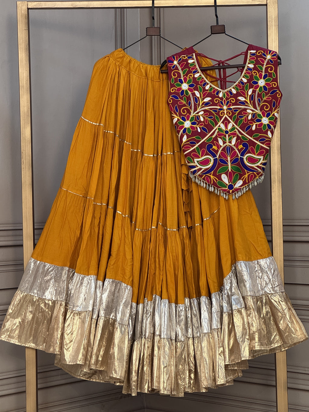 Rayon Navratri Lehenga With Kutchi Work Blouse