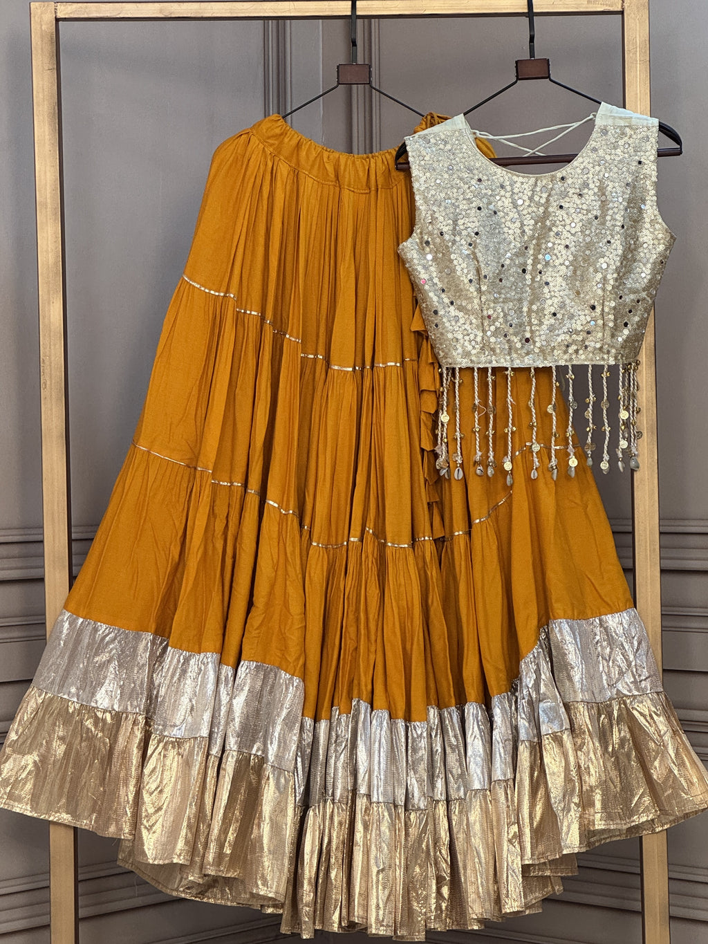 Rayon Mirror Work Navratri Lehenga With Blouse