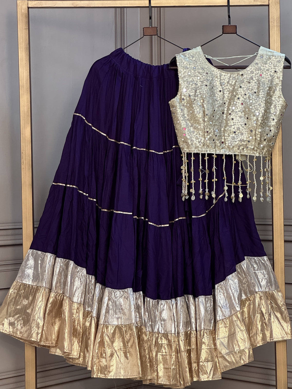 Rayon Mirror Work Navratri Lehenga With Blouse