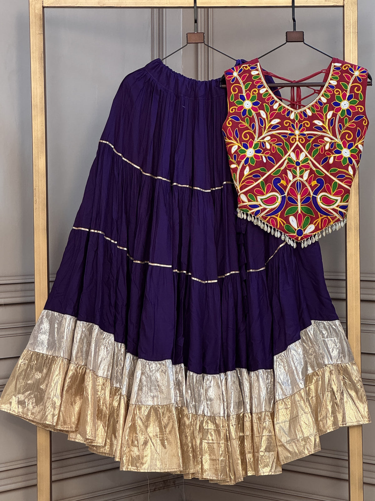 Rayon Navratri Lehenga With Kutchi Work Blouse