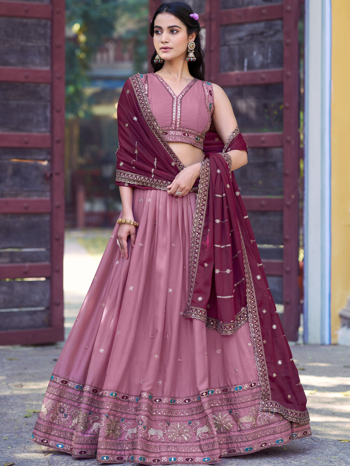 Georgette Embroidered Lehenga With Dupatta