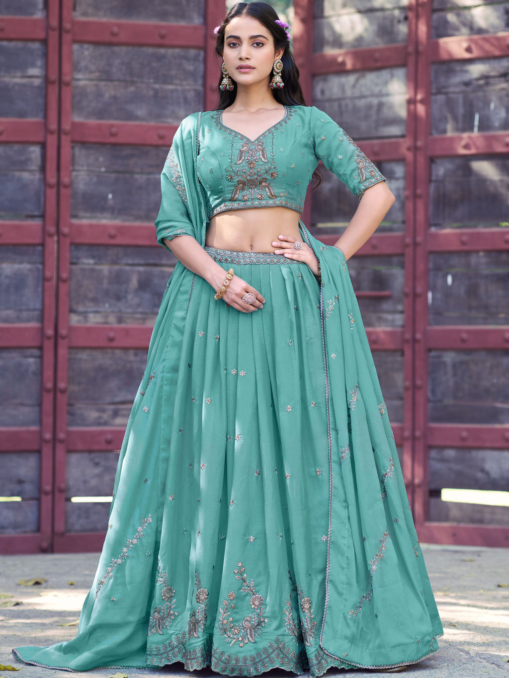 Georgette Embroidered Lehenga With Dupatta