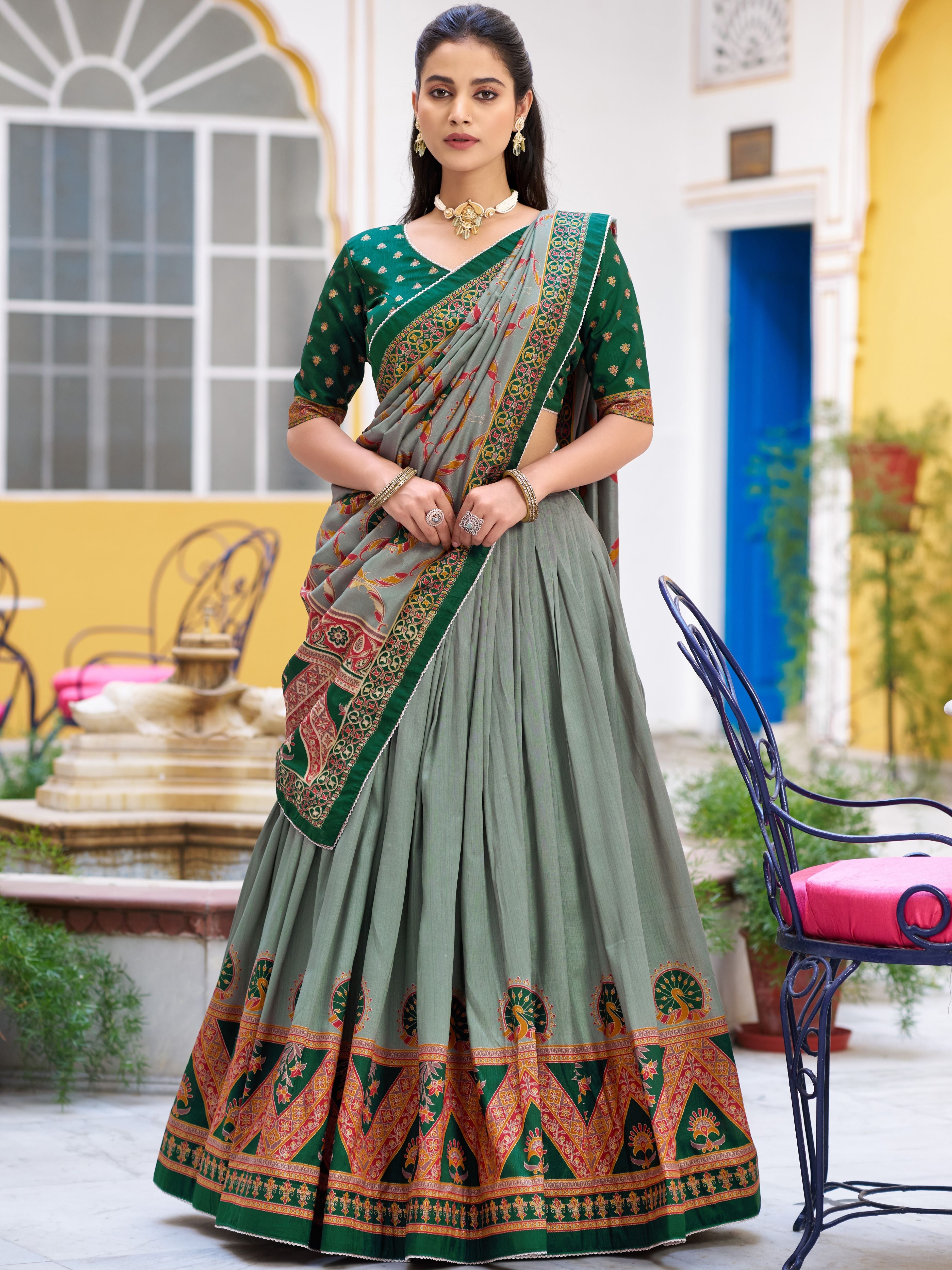 Tussar Silk Printed Lehenga With Dupatta