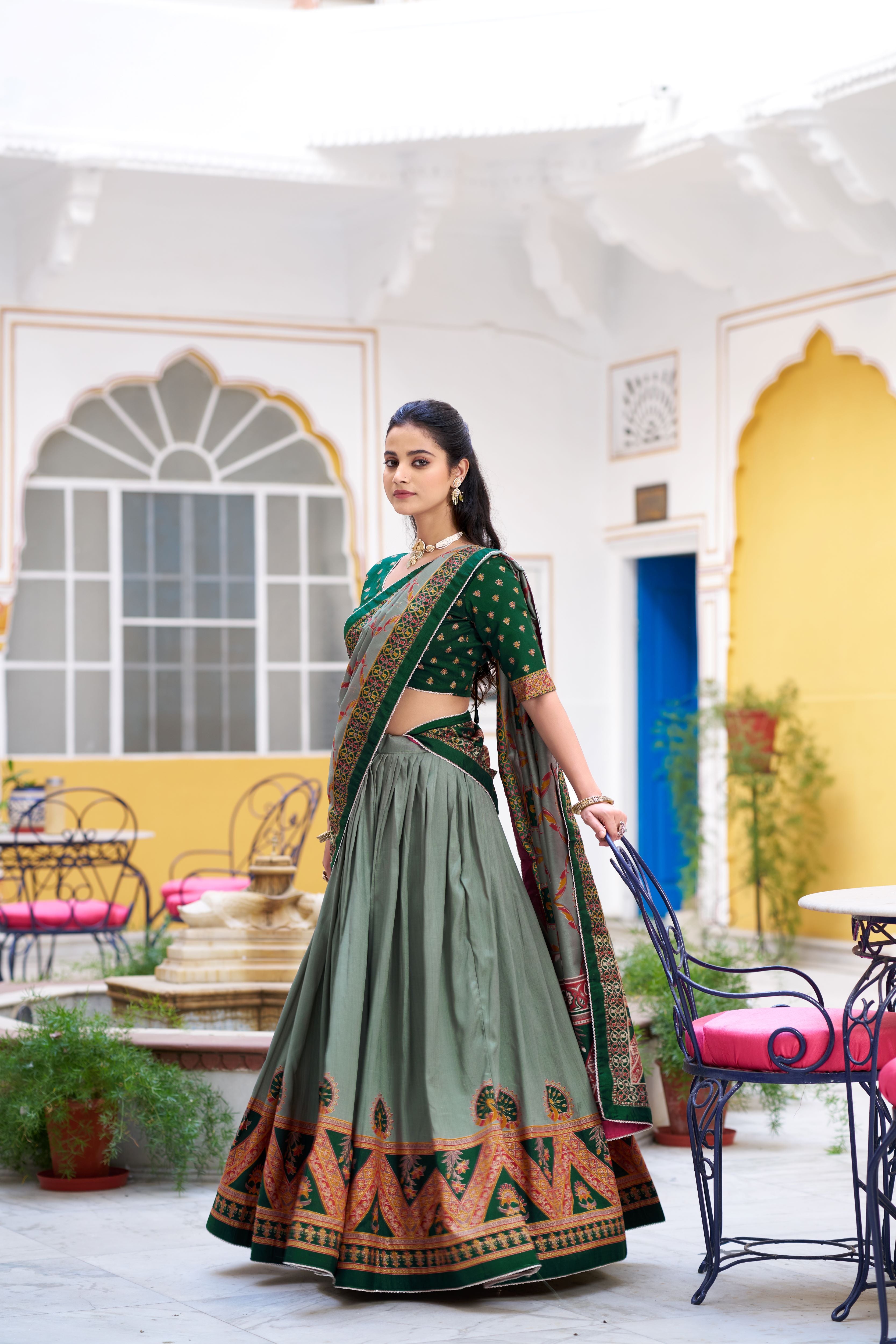 Tussar Silk Printed Lehenga With Dupatta