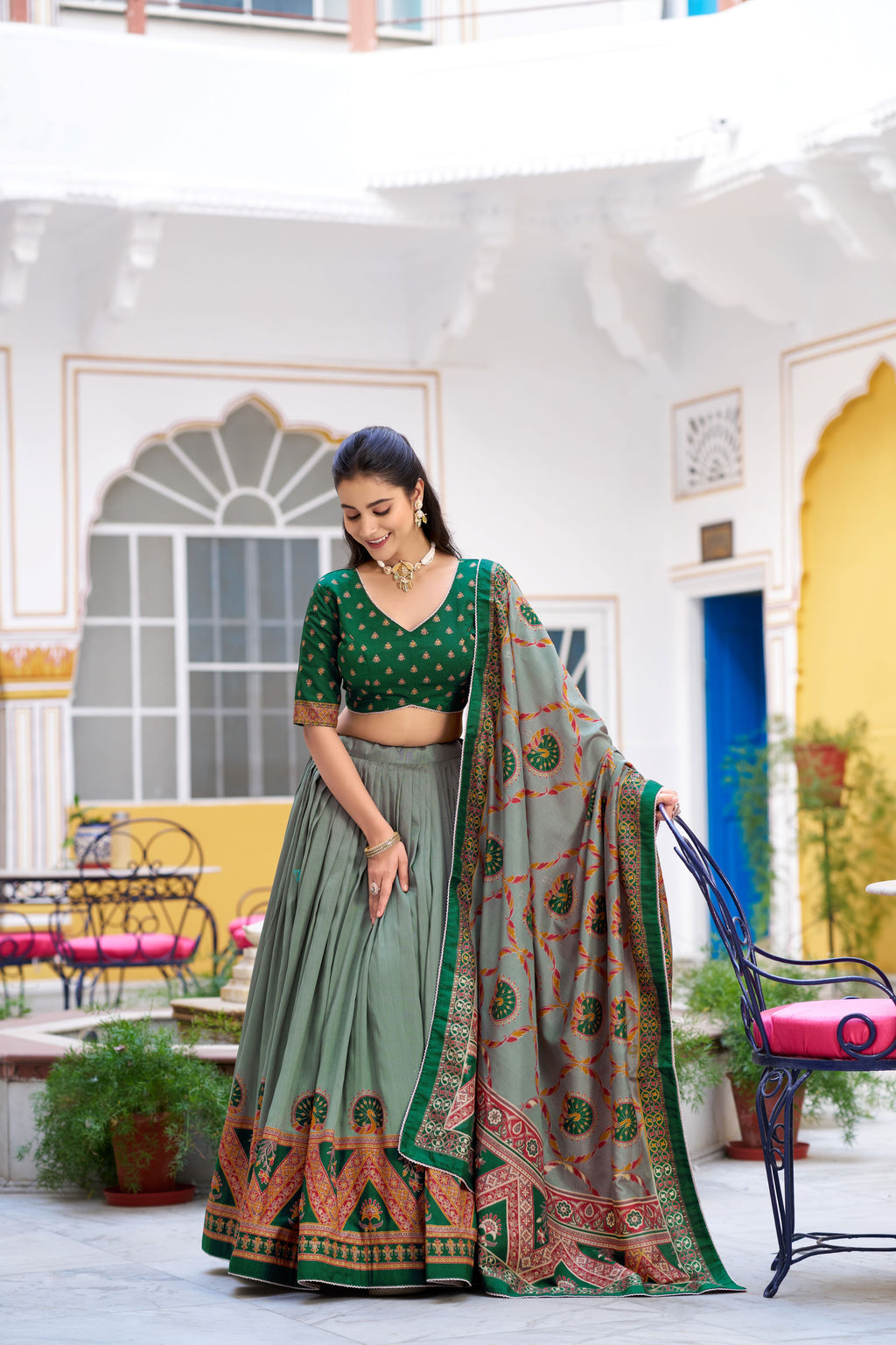 Tussar Silk Printed Lehenga With Dupatta