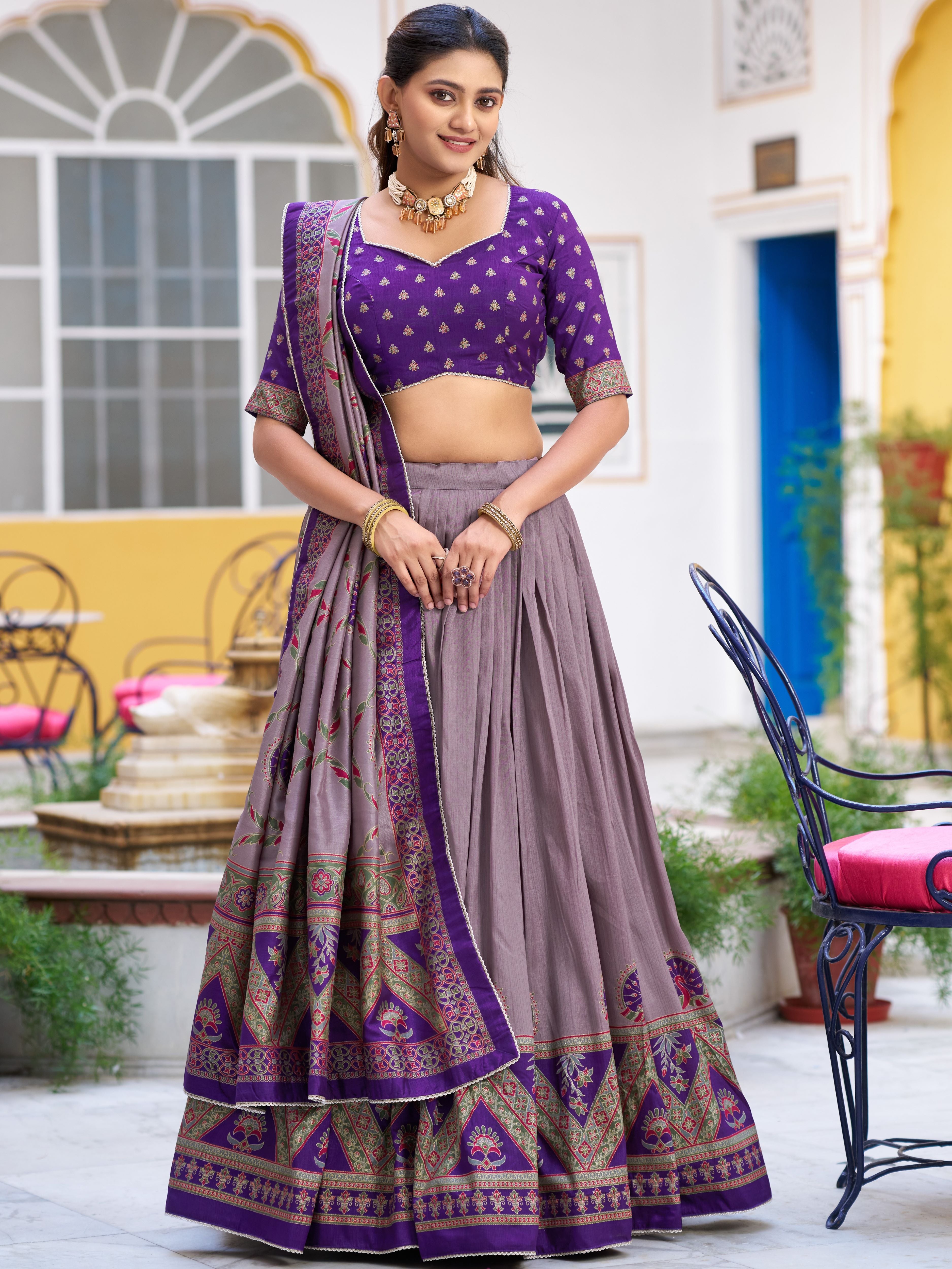 Tussar Silk Printed Lehenga With Dupatta