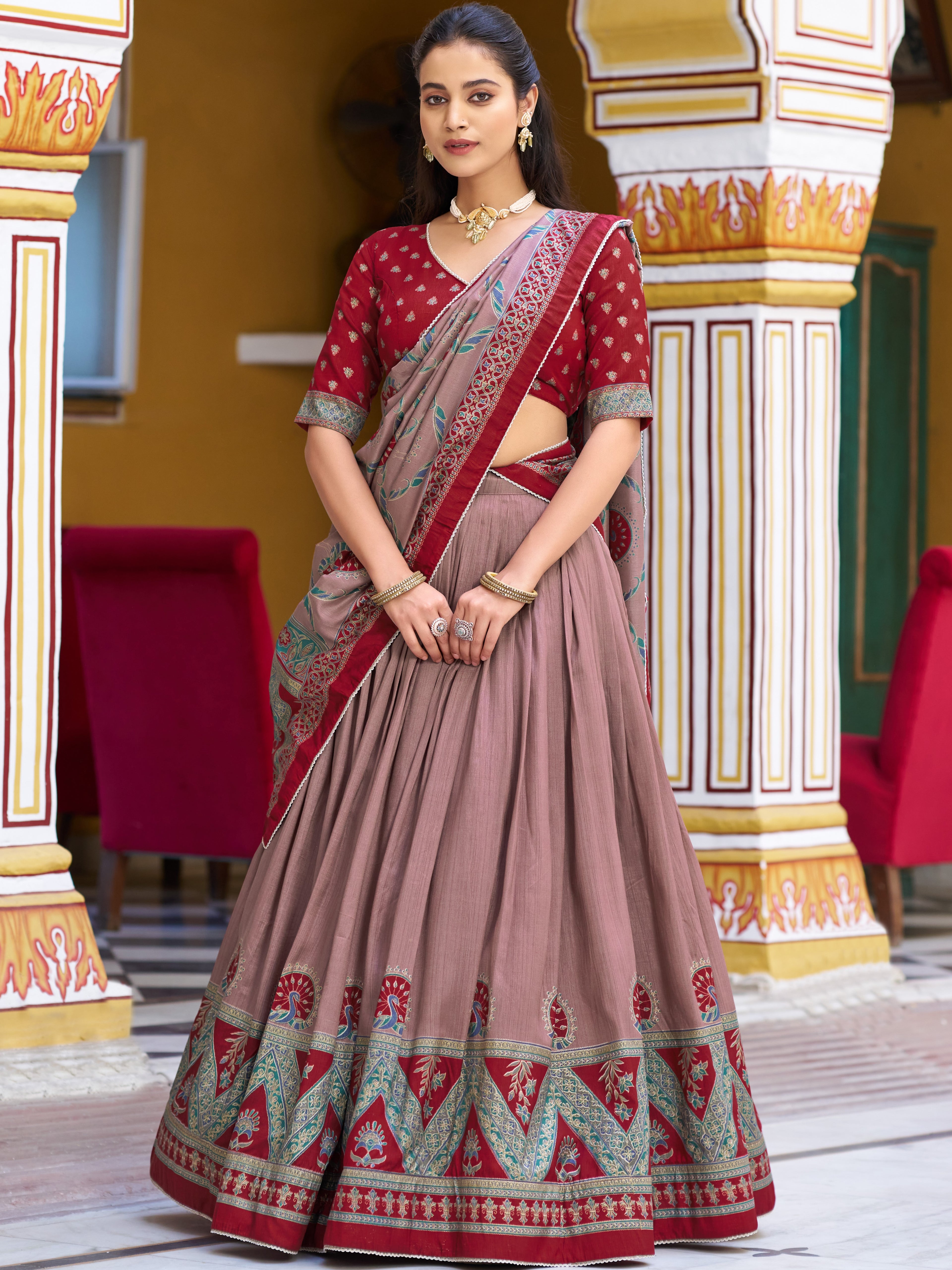 Tussar Silk Printed Lehenga With Dupatta