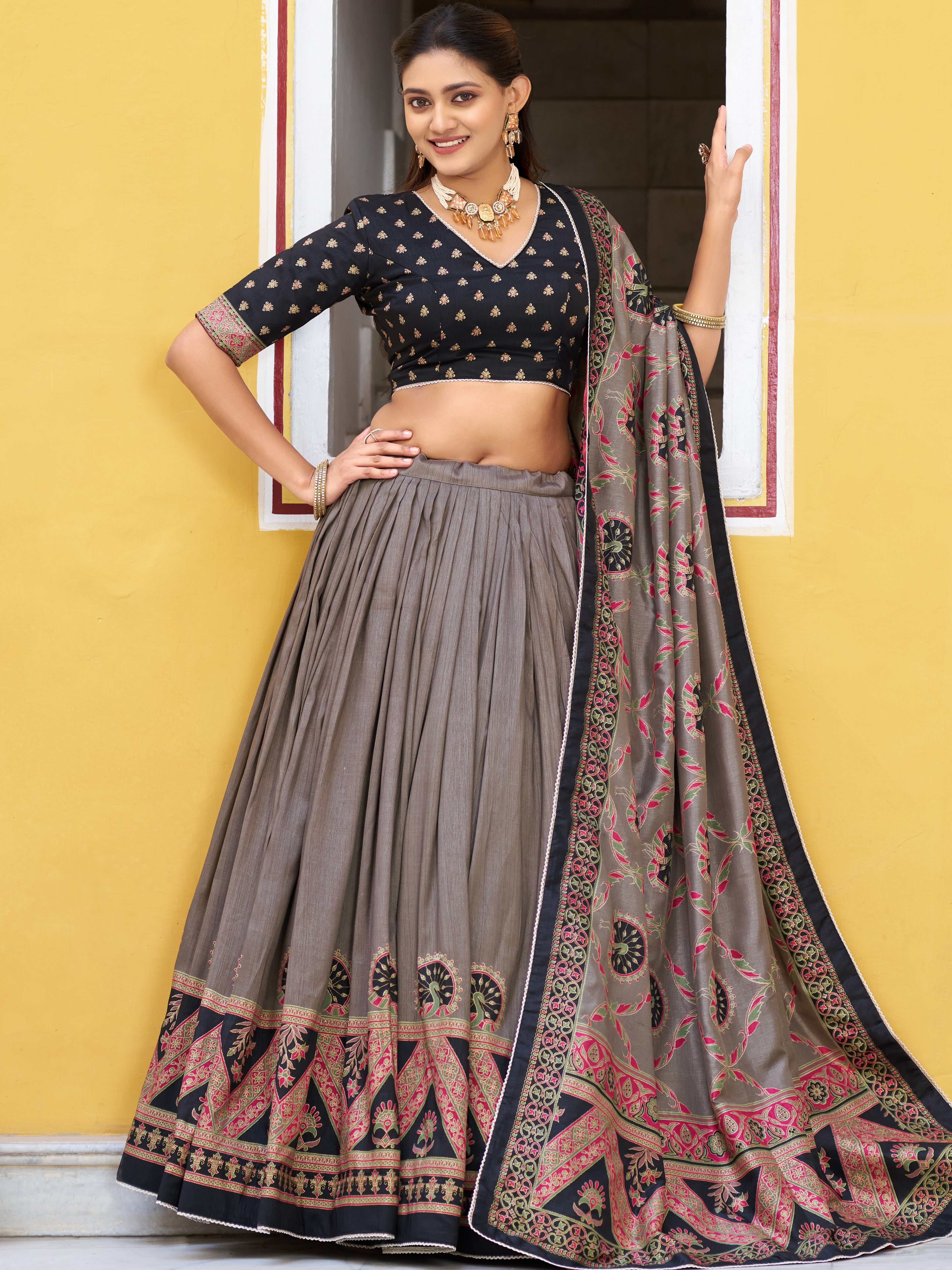 Tussar Silk Printed Lehenga With Dupatta