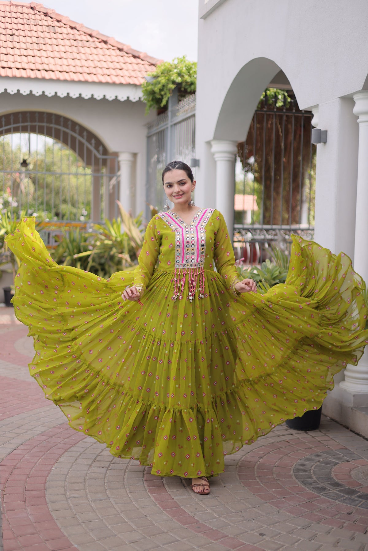 Georgette Laheirya Printed Navratri Gown