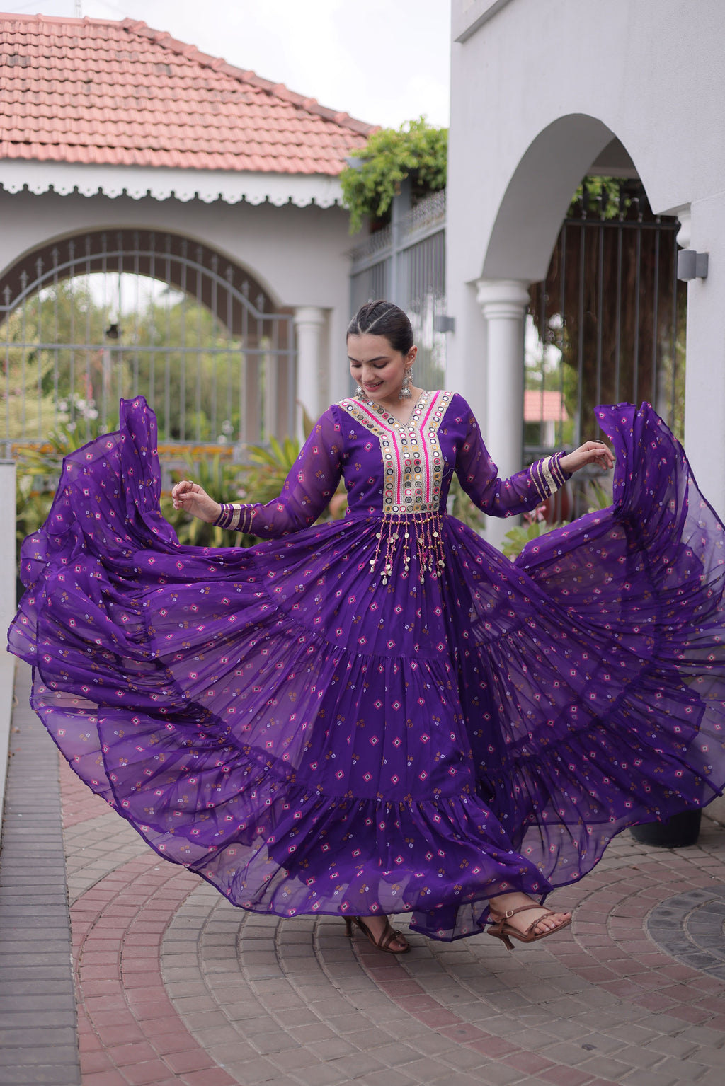 Georgette Laheirya Printed Navratri Gown