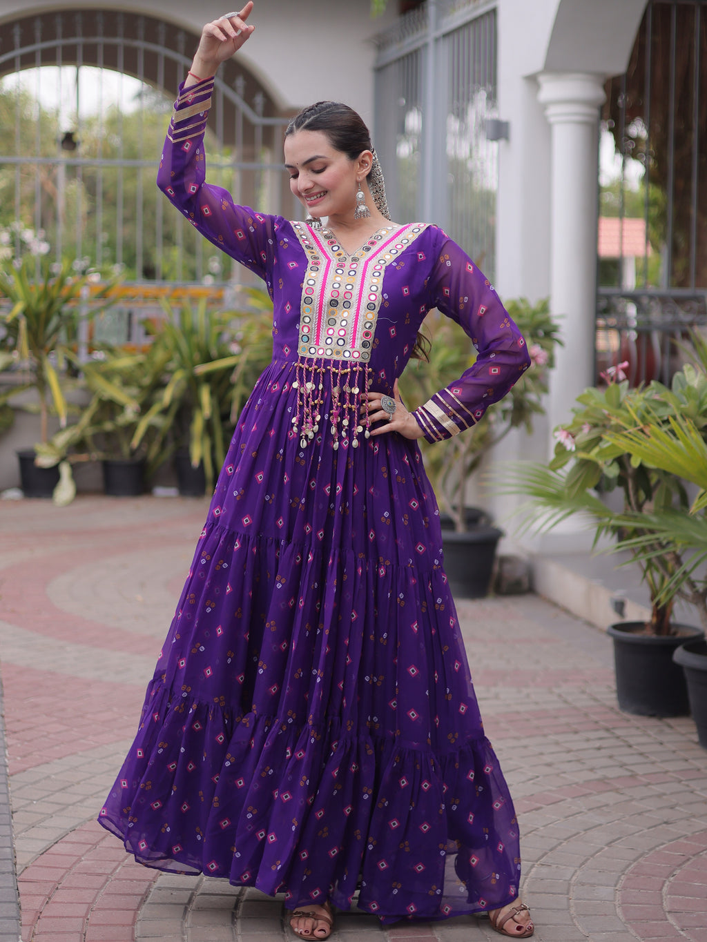 Georgette Laheirya Printed Navratri Gown