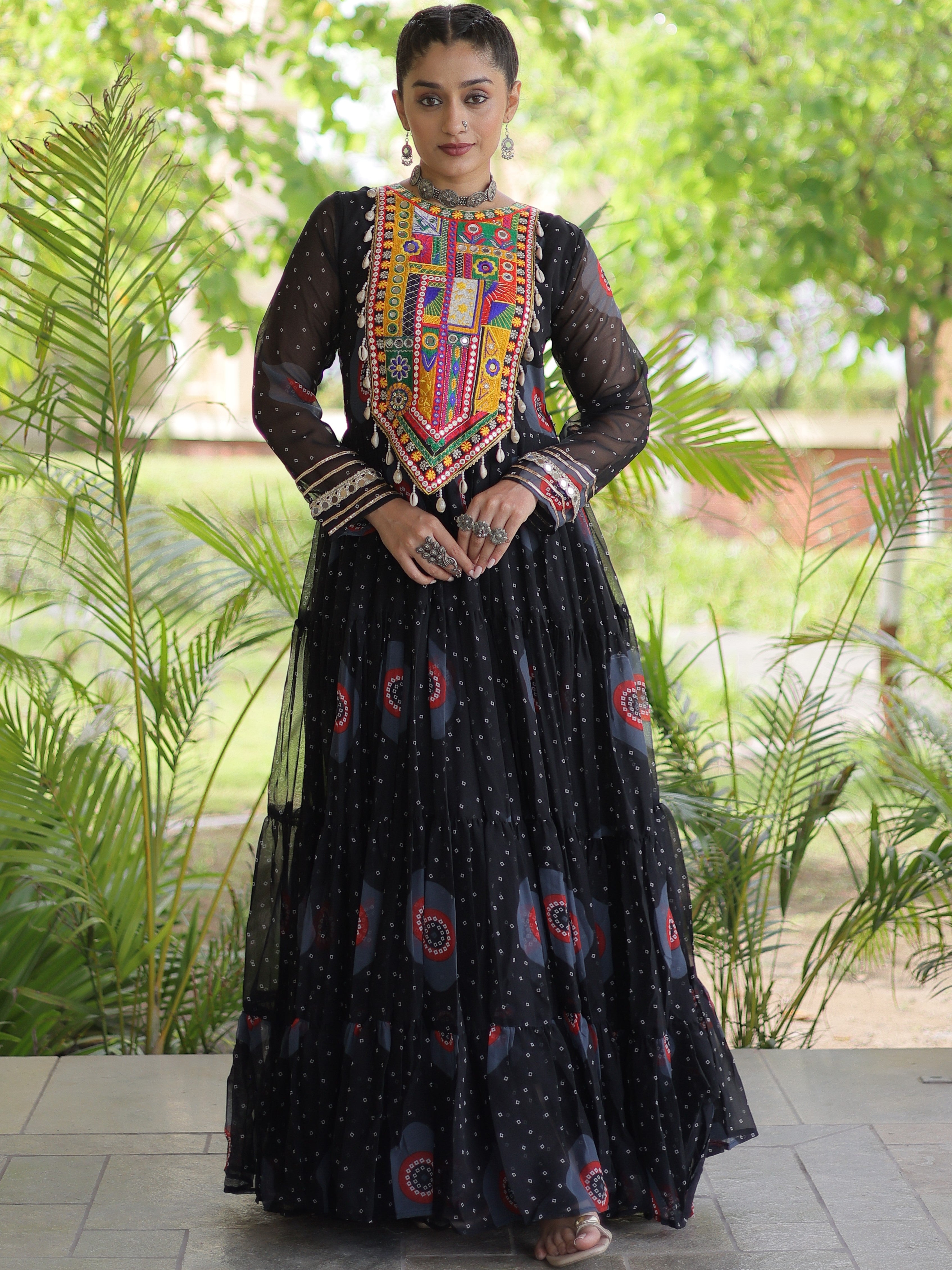 Faux Georgette Bandhej Printed Navratri Gown