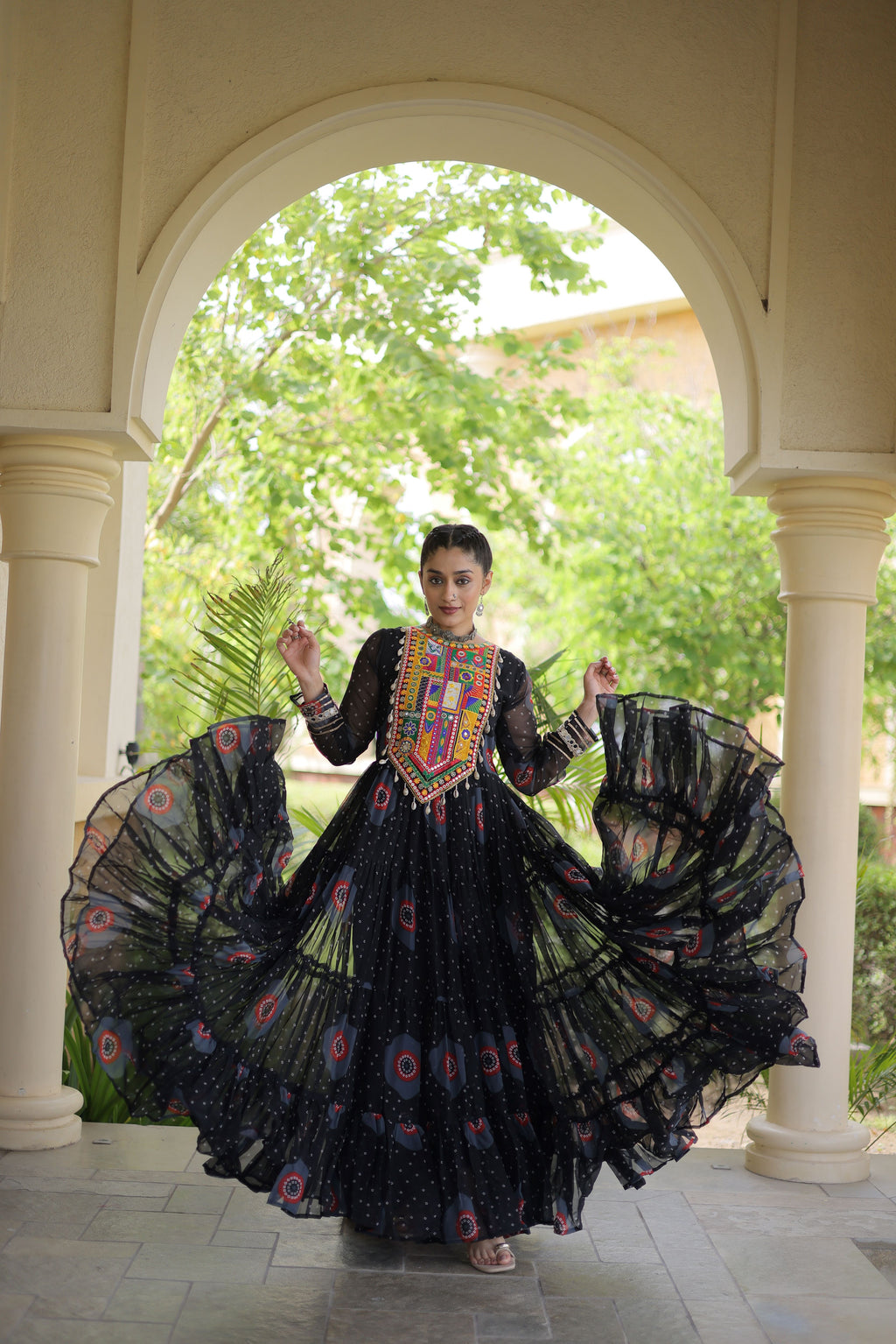 Faux Georgette Bandhej Printed Navratri Gown