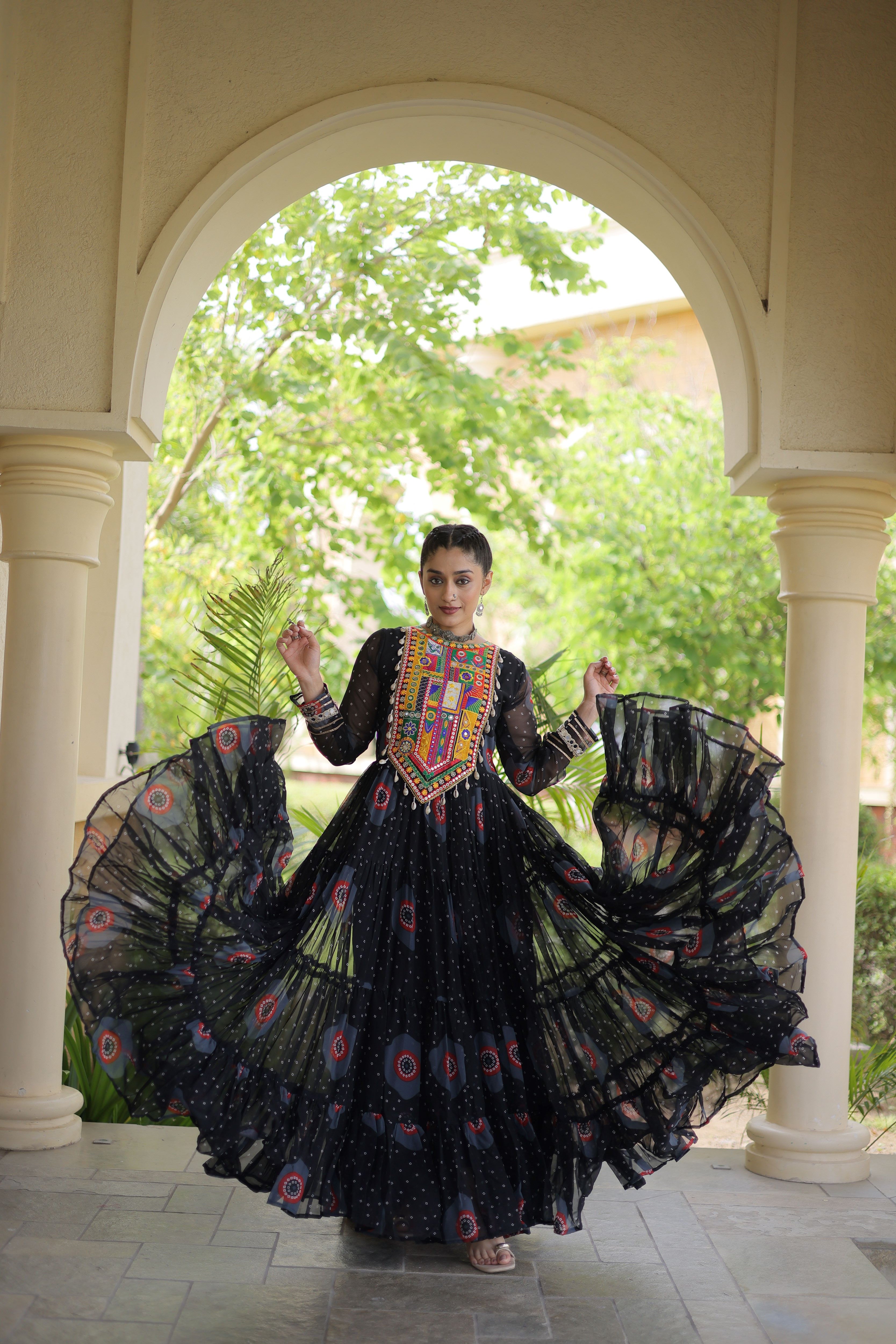 Faux Georgette Bandhej Printed Navratri Gown