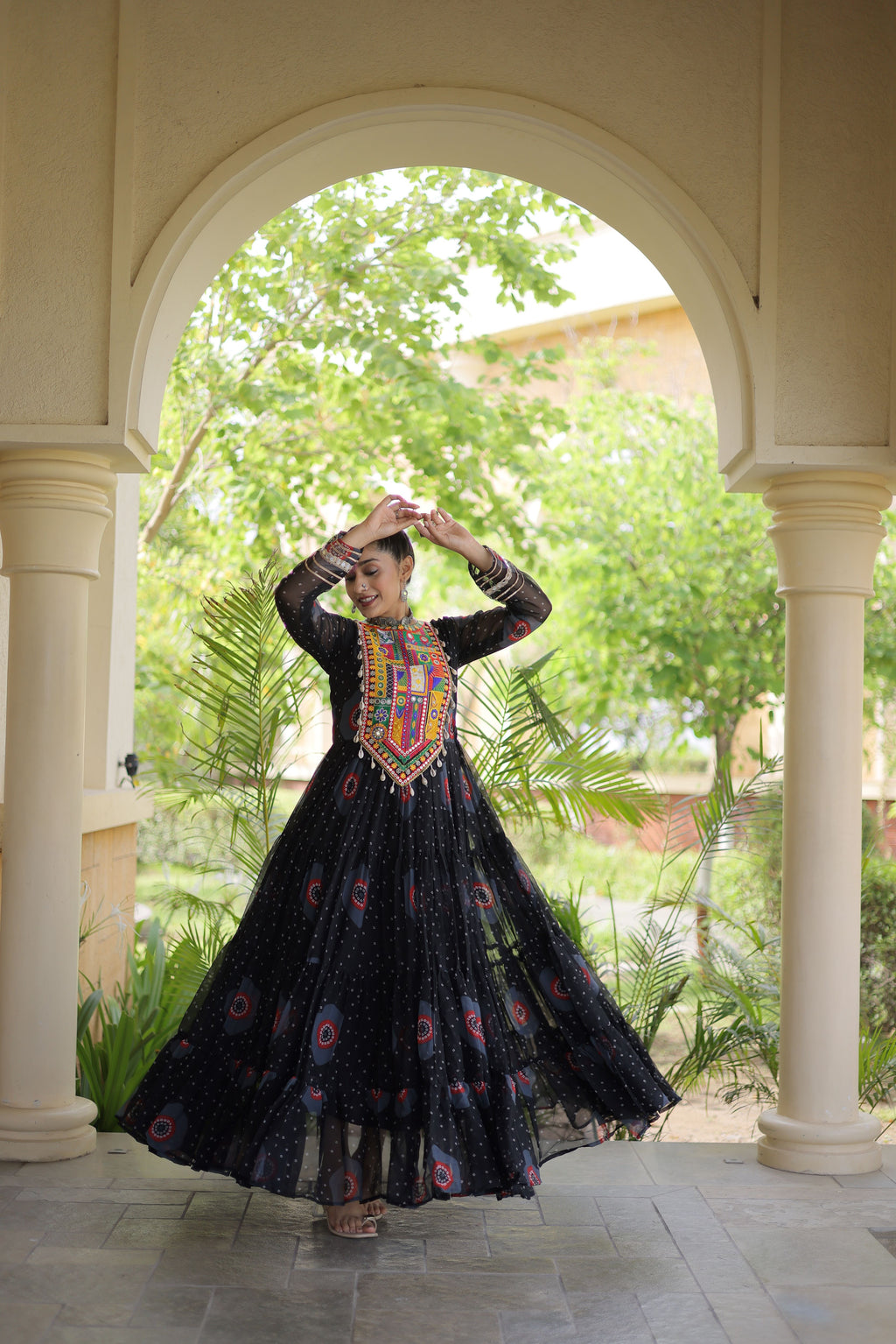Faux Georgette Bandhej Printed Navratri Gown