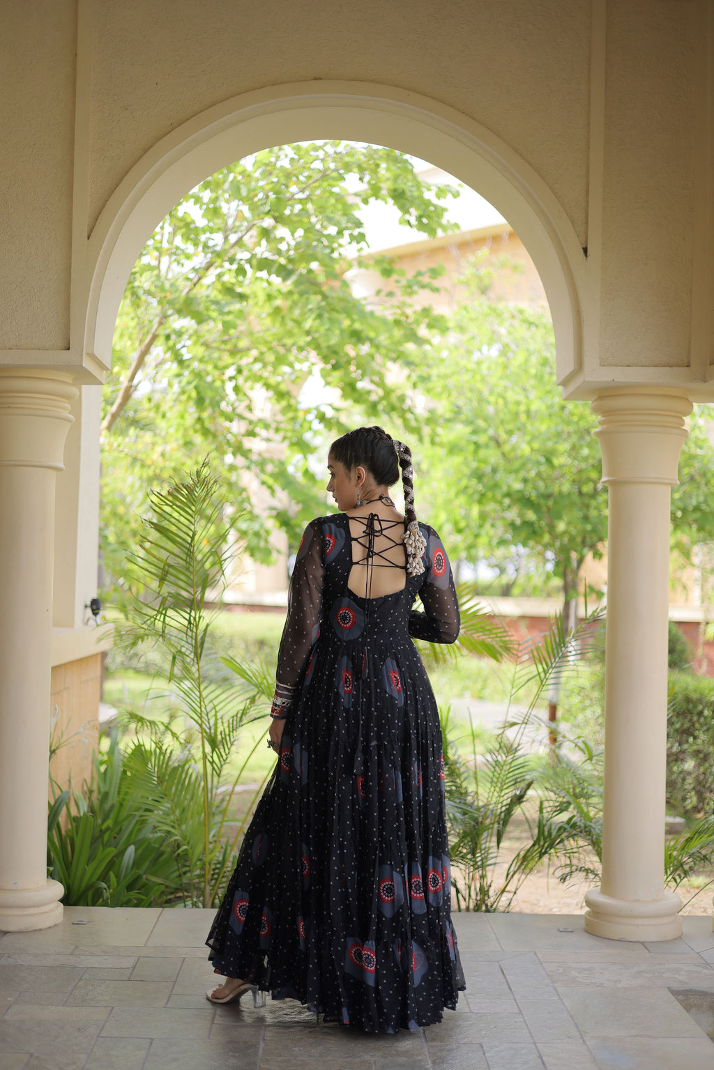 Faux Georgette Bandhej Printed Navratri Gown