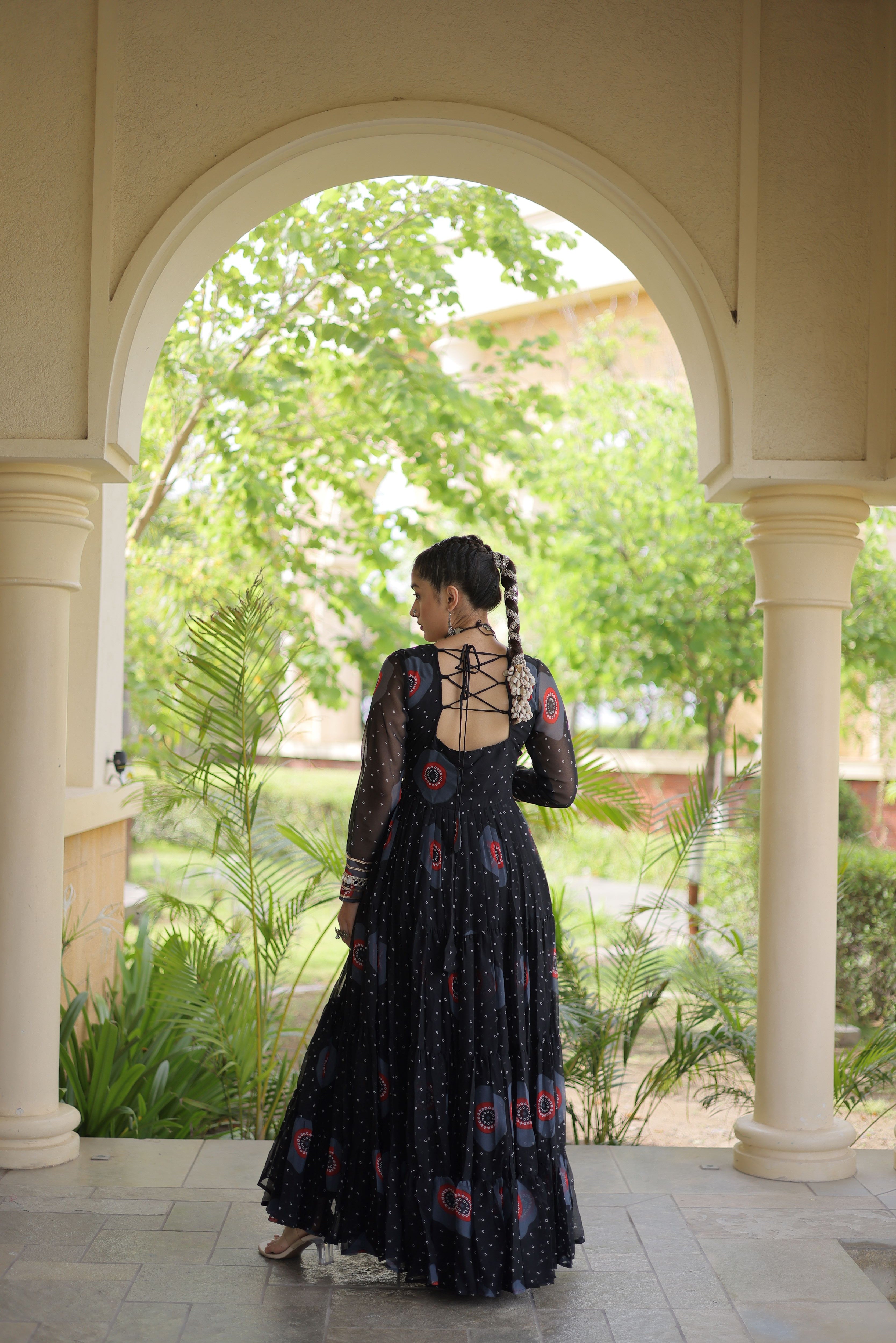 Faux Georgette Bandhej Printed Navratri Gown