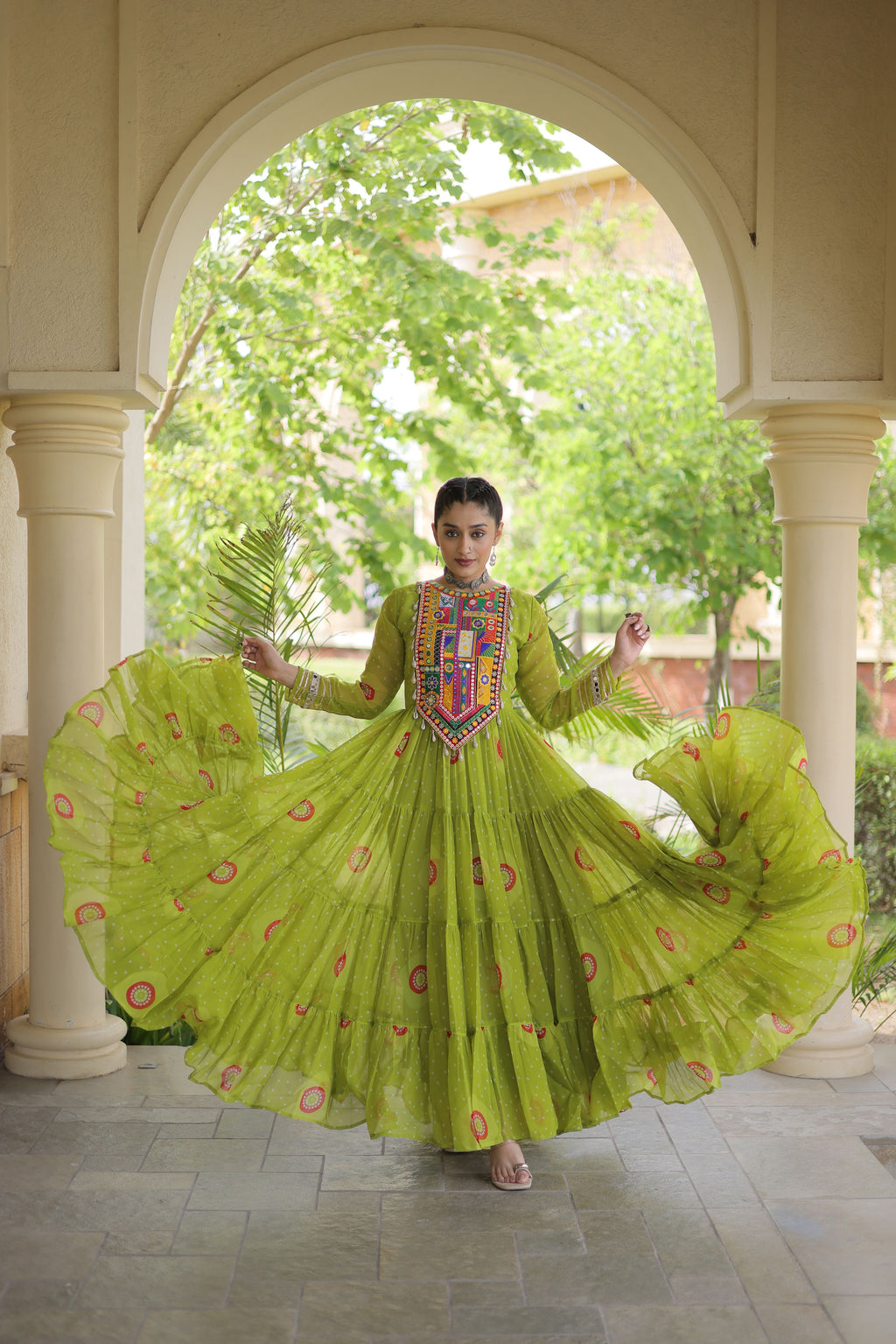 Faux Georgette Bandhej Printed Navratri Gown