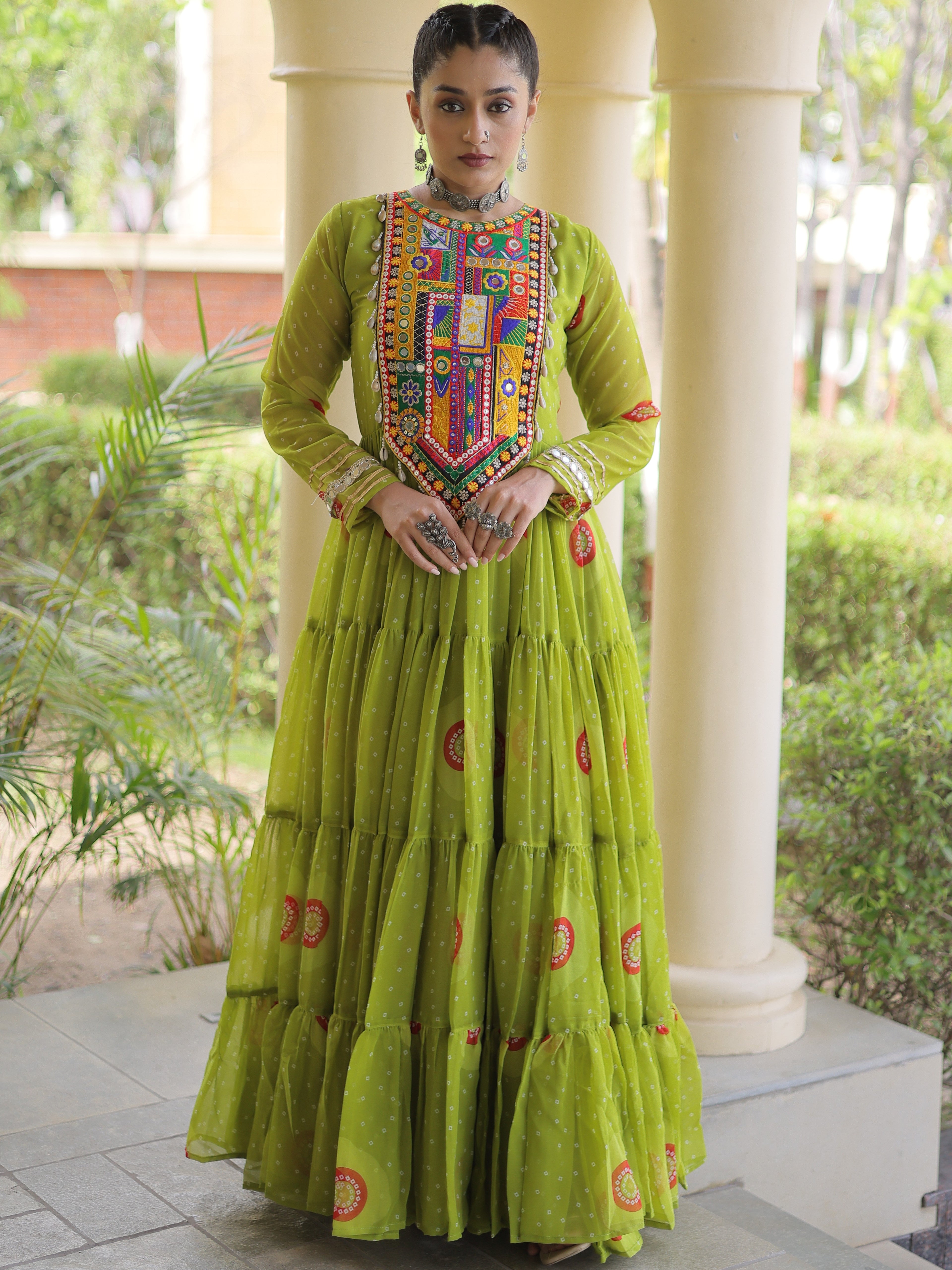 Faux Georgette Bandhej Printed Navratri Gown