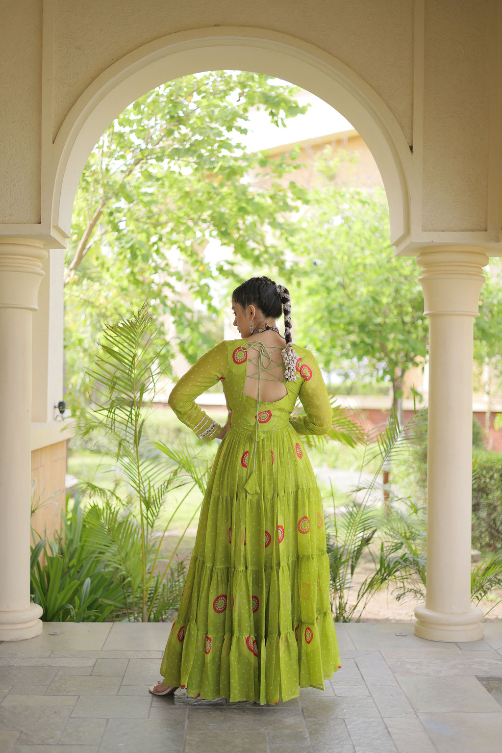 Faux Georgette Bandhej Printed Navratri Gown