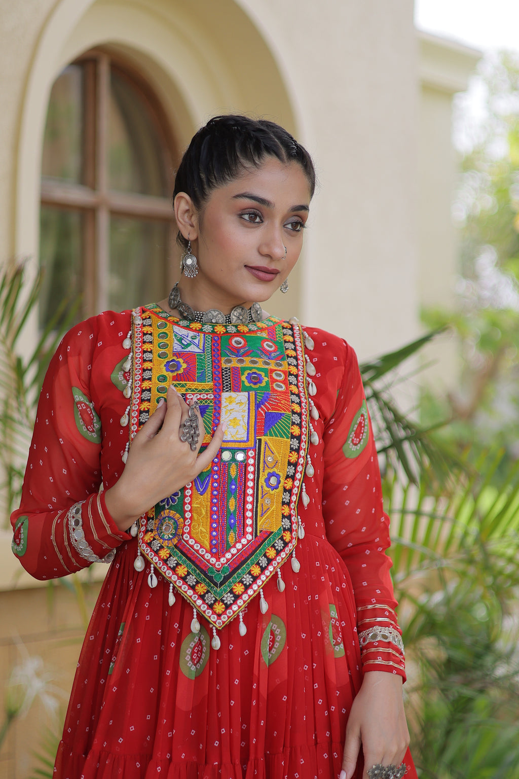 Faux Georgette Bandhej Printed Navratri Gown