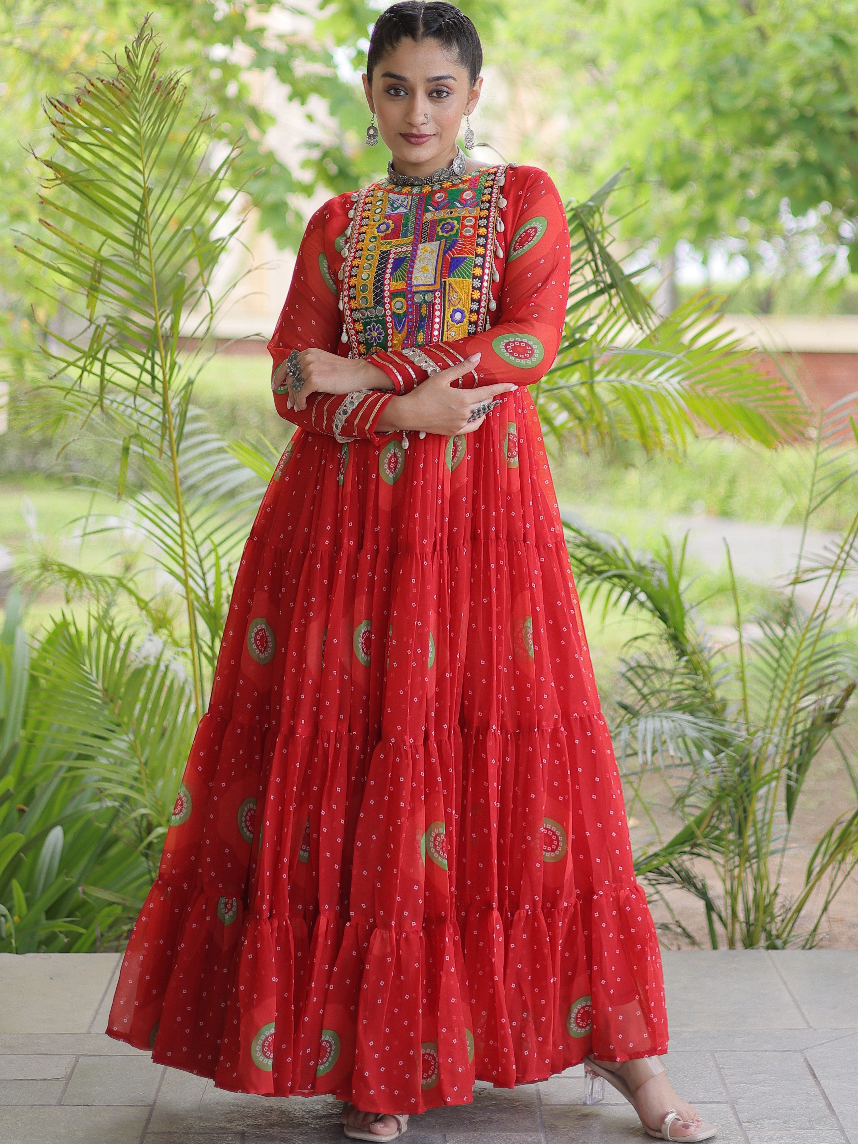 Faux Georgette Bandhej Printed Navratri Gown