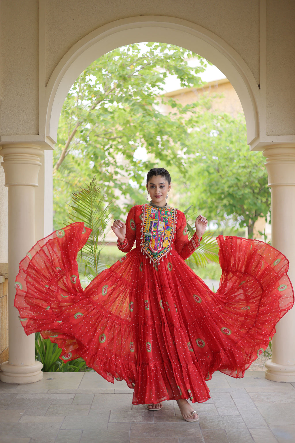 Faux Georgette Bandhej Printed Navratri Gown